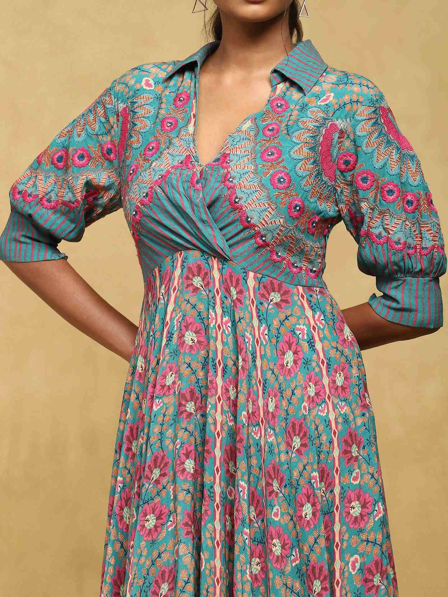 Teal Provence A-Line Dress