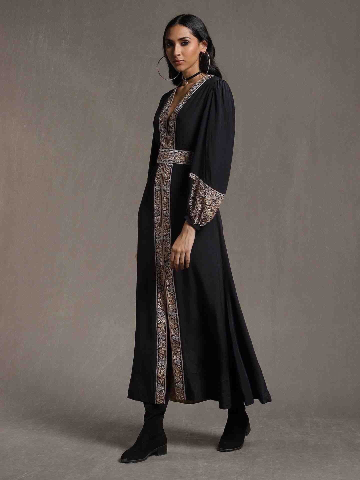 Black Resham Crepe Shift Dress