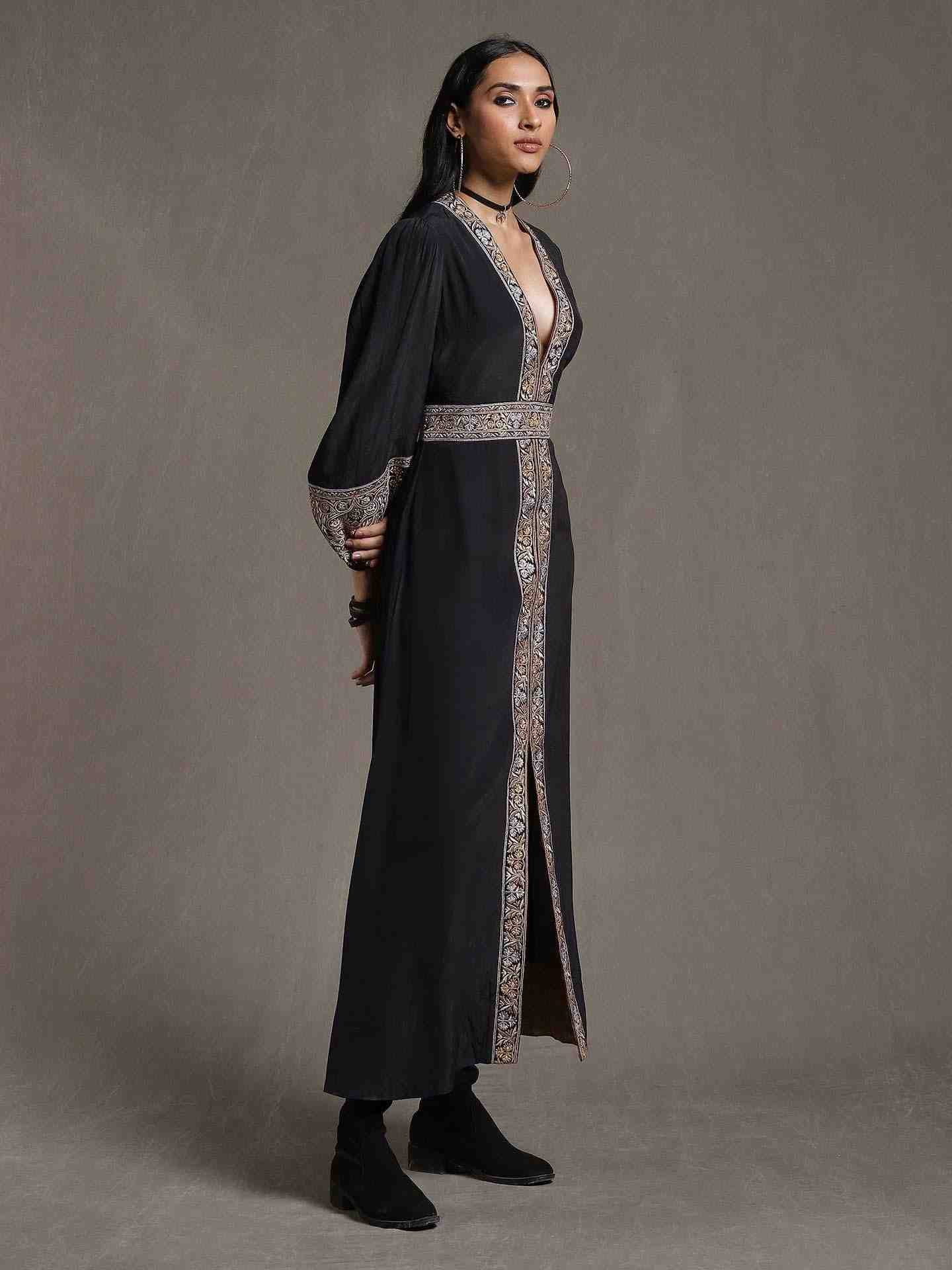 Black Resham Crepe Shift Dress