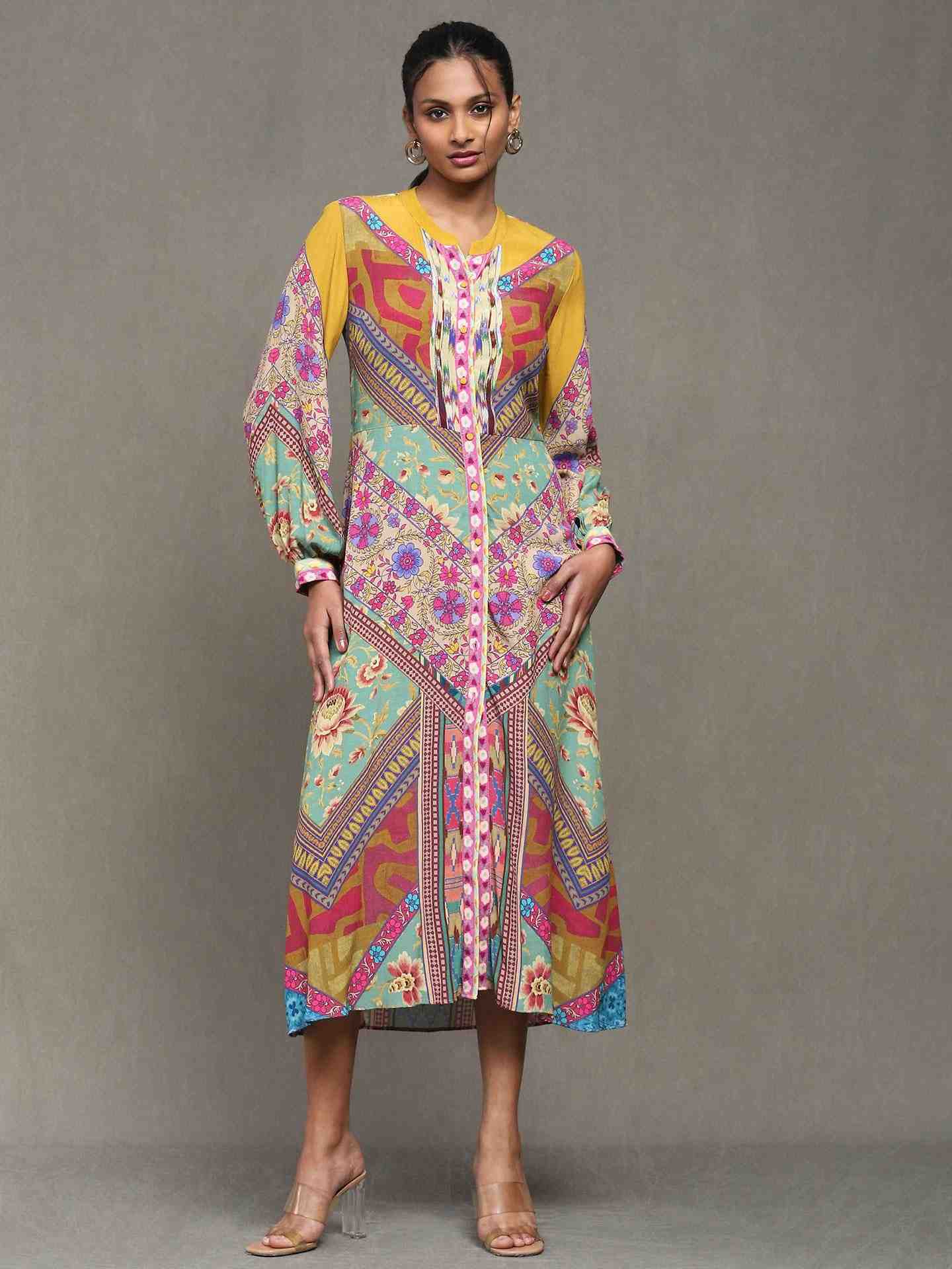 Multi-Color Kazak Crepe Shirt Dress