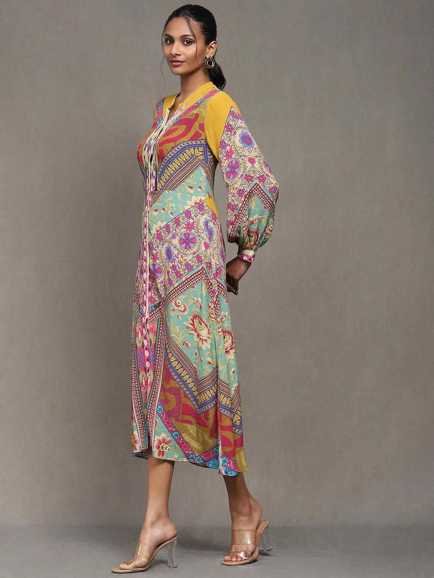 Multi-Color Kazak Crepe Shirt Dress