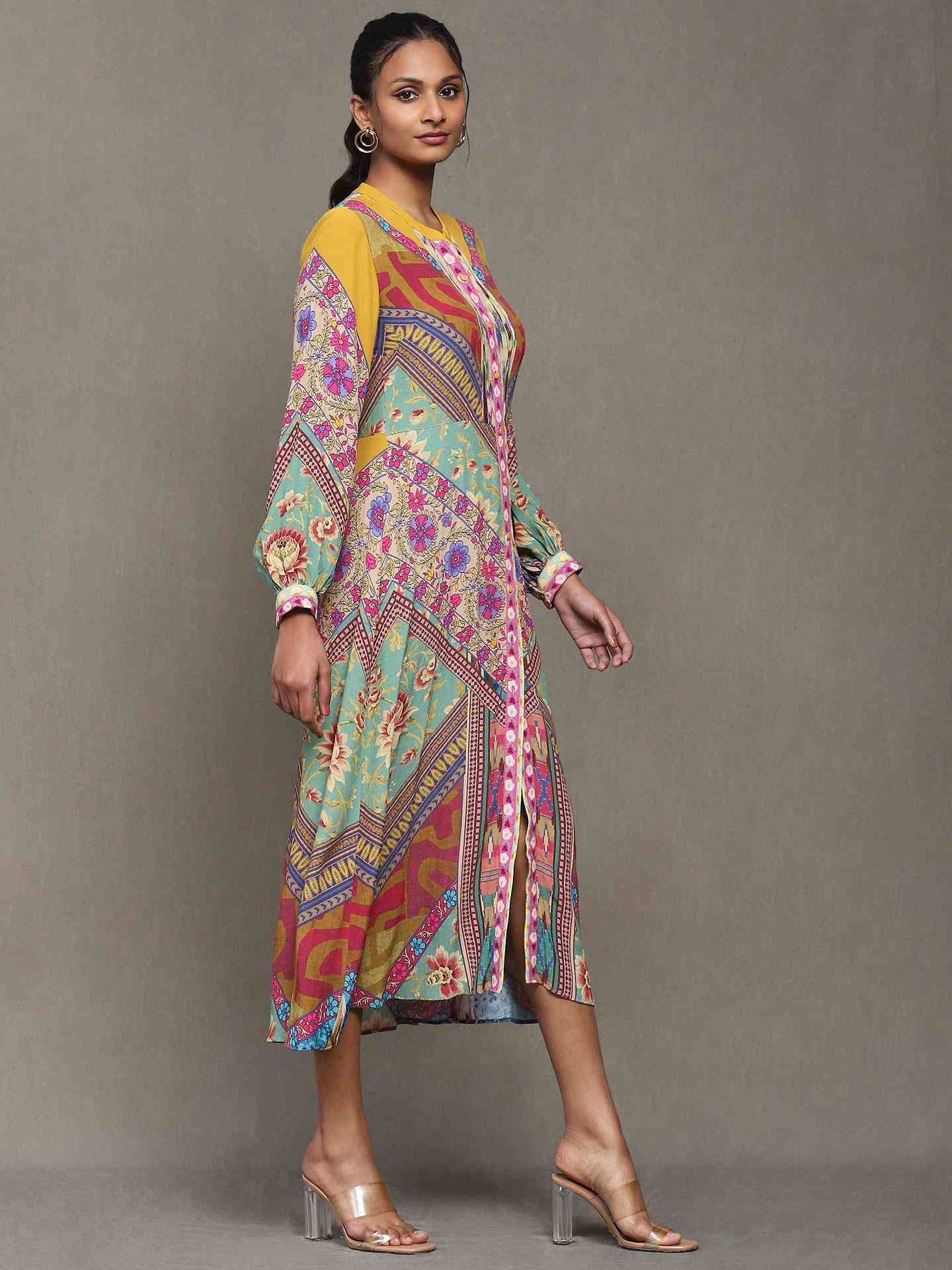 Multi-Color Kazak Crepe Shirt Dress
