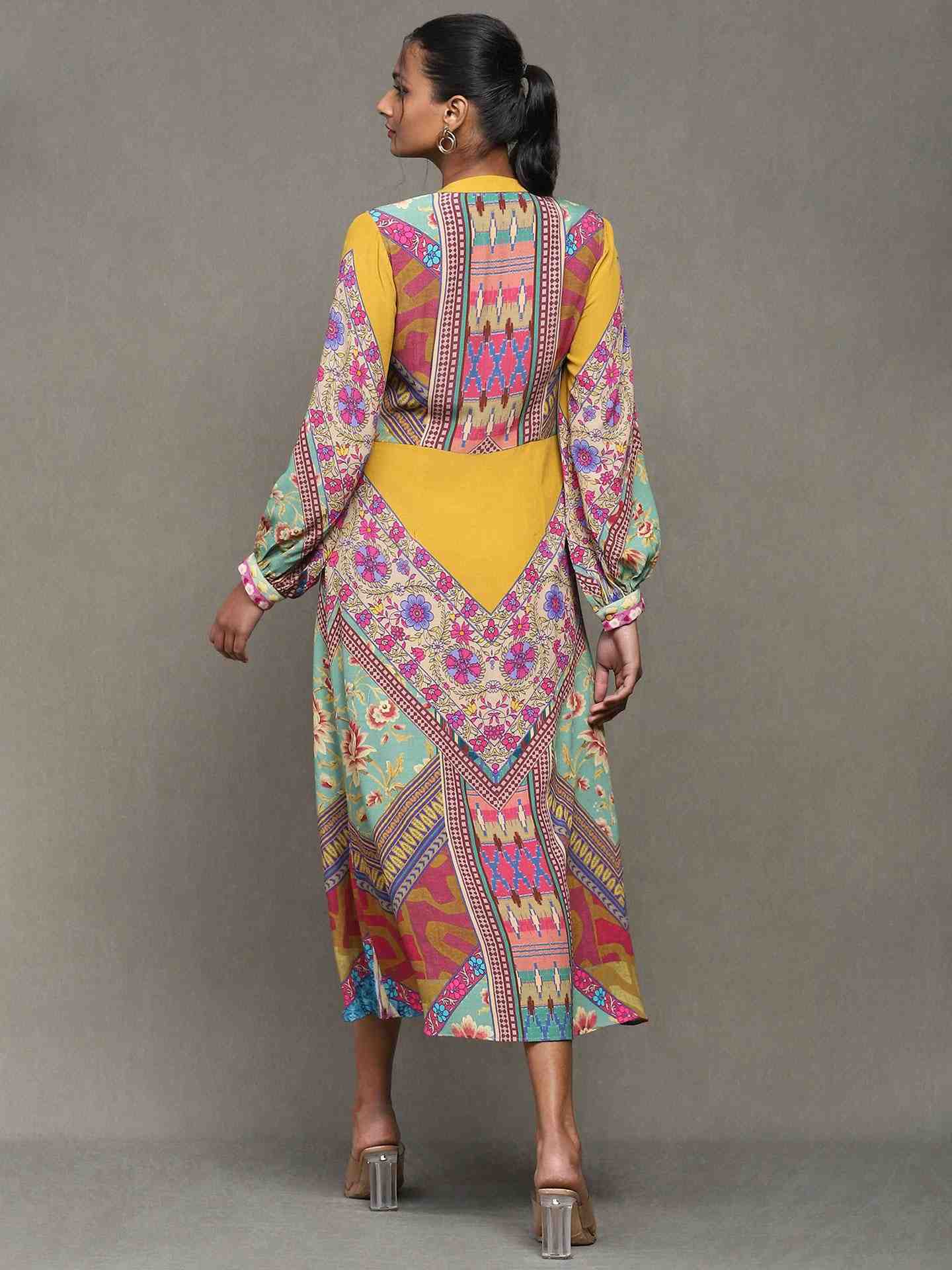 Multi-Color Kazak Crepe Shirt Dress