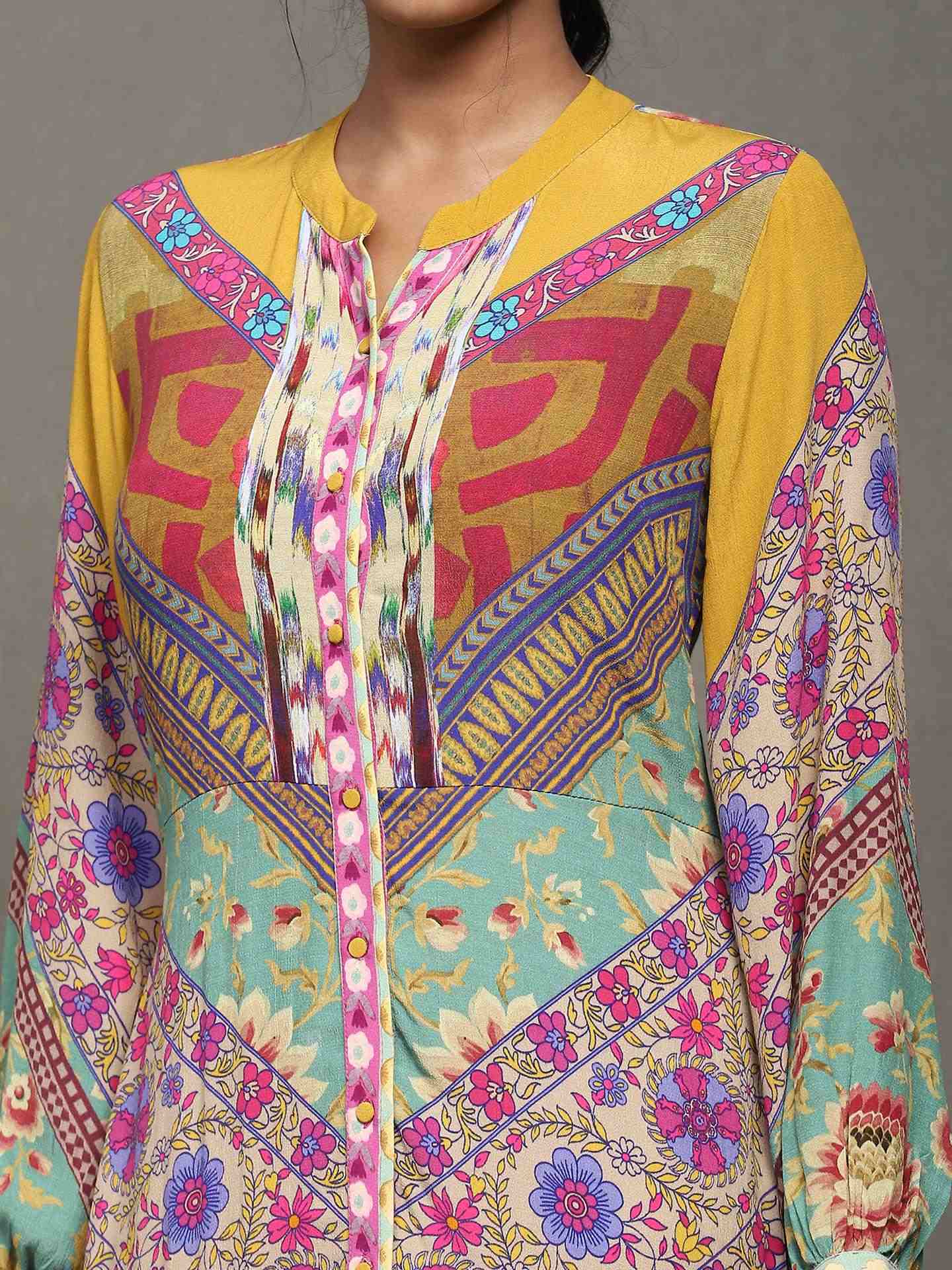 Multi-Color Kazak Crepe Shirt Dress