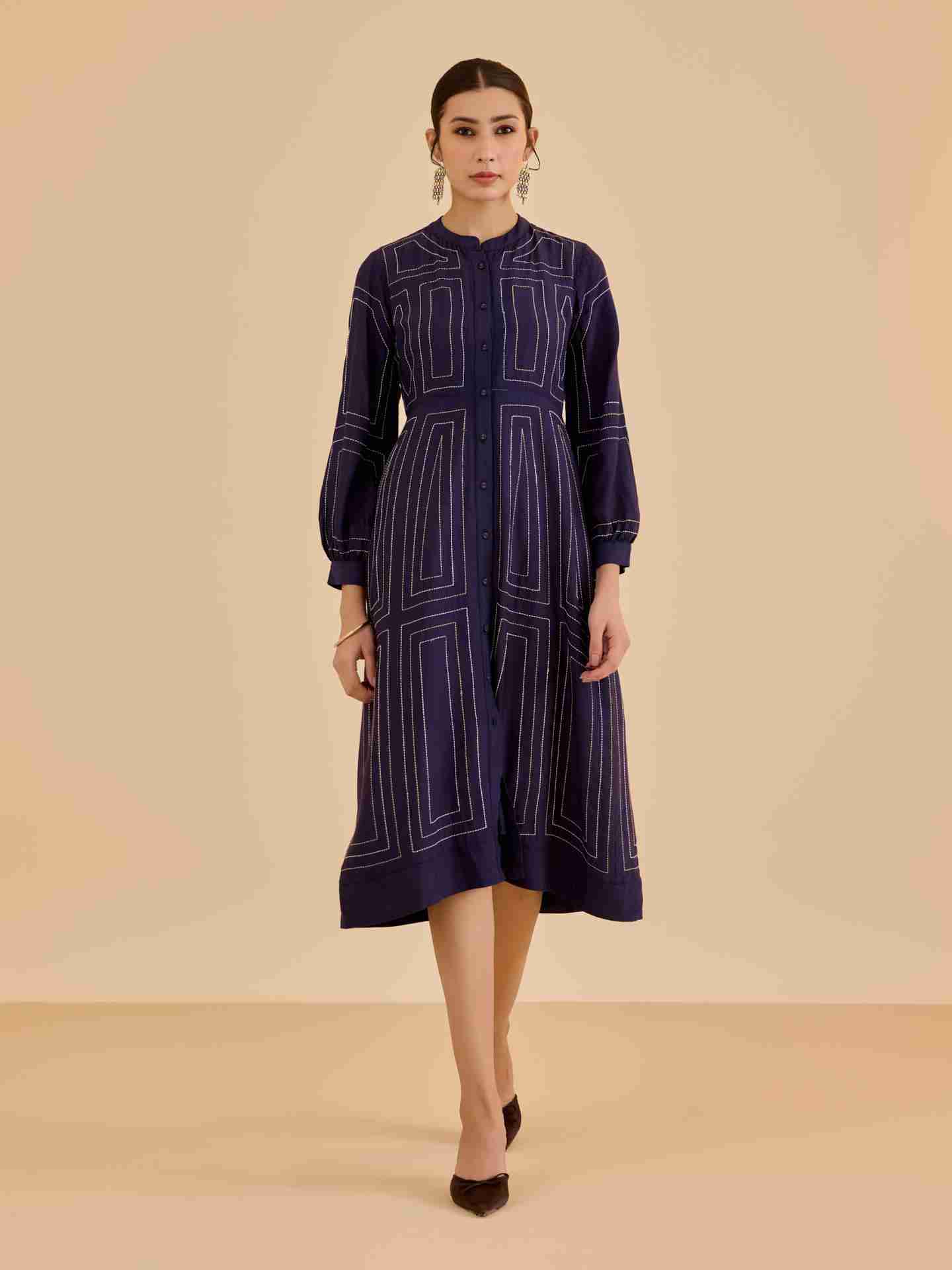 Navy Stitch Long Dress