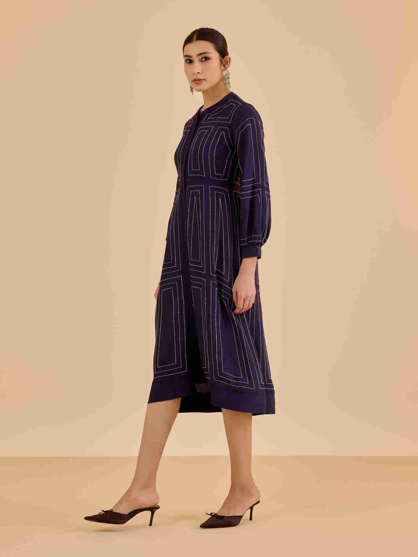 Navy Stitch Long Dress