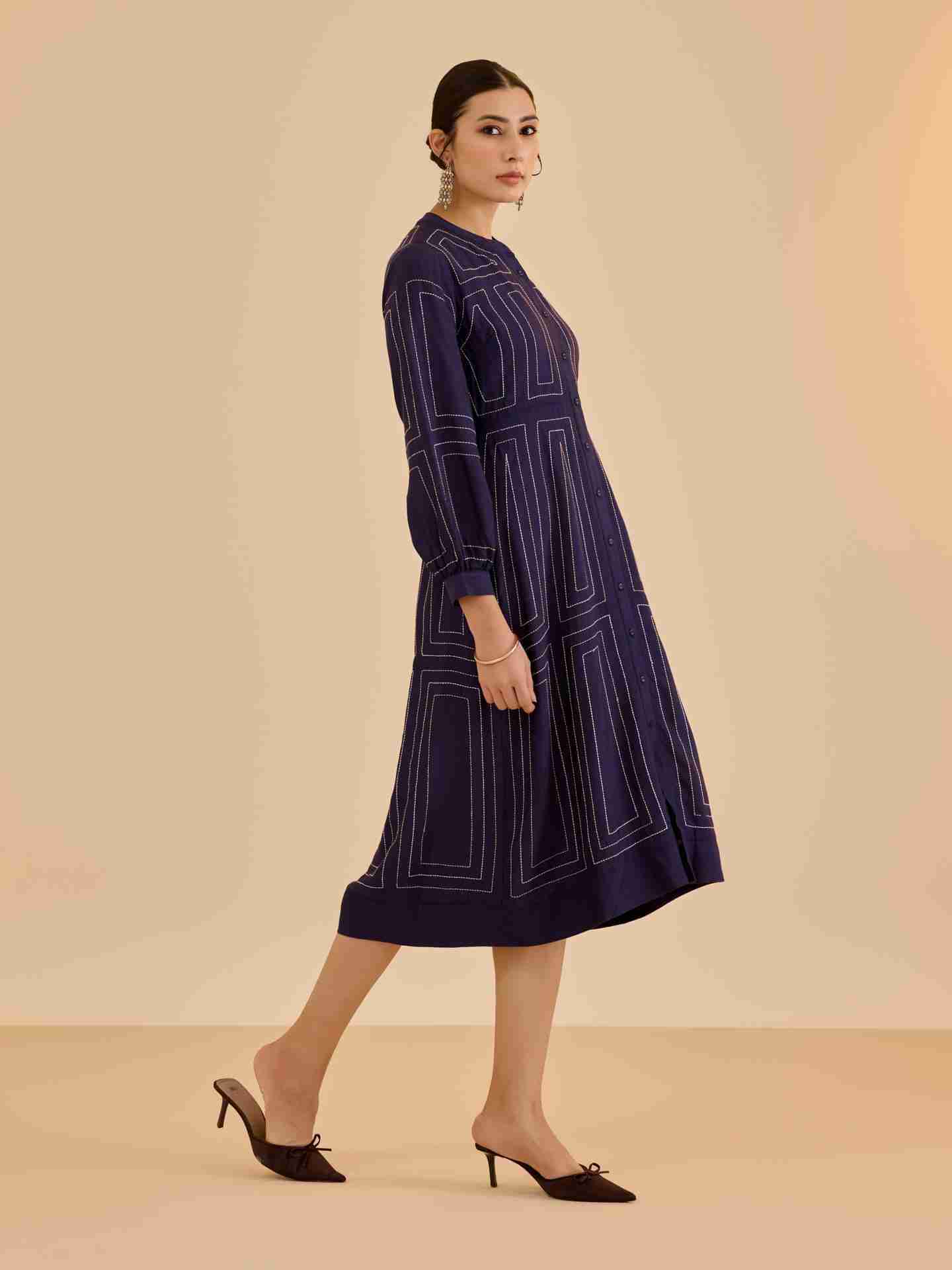 Navy Stitch Long Dress
