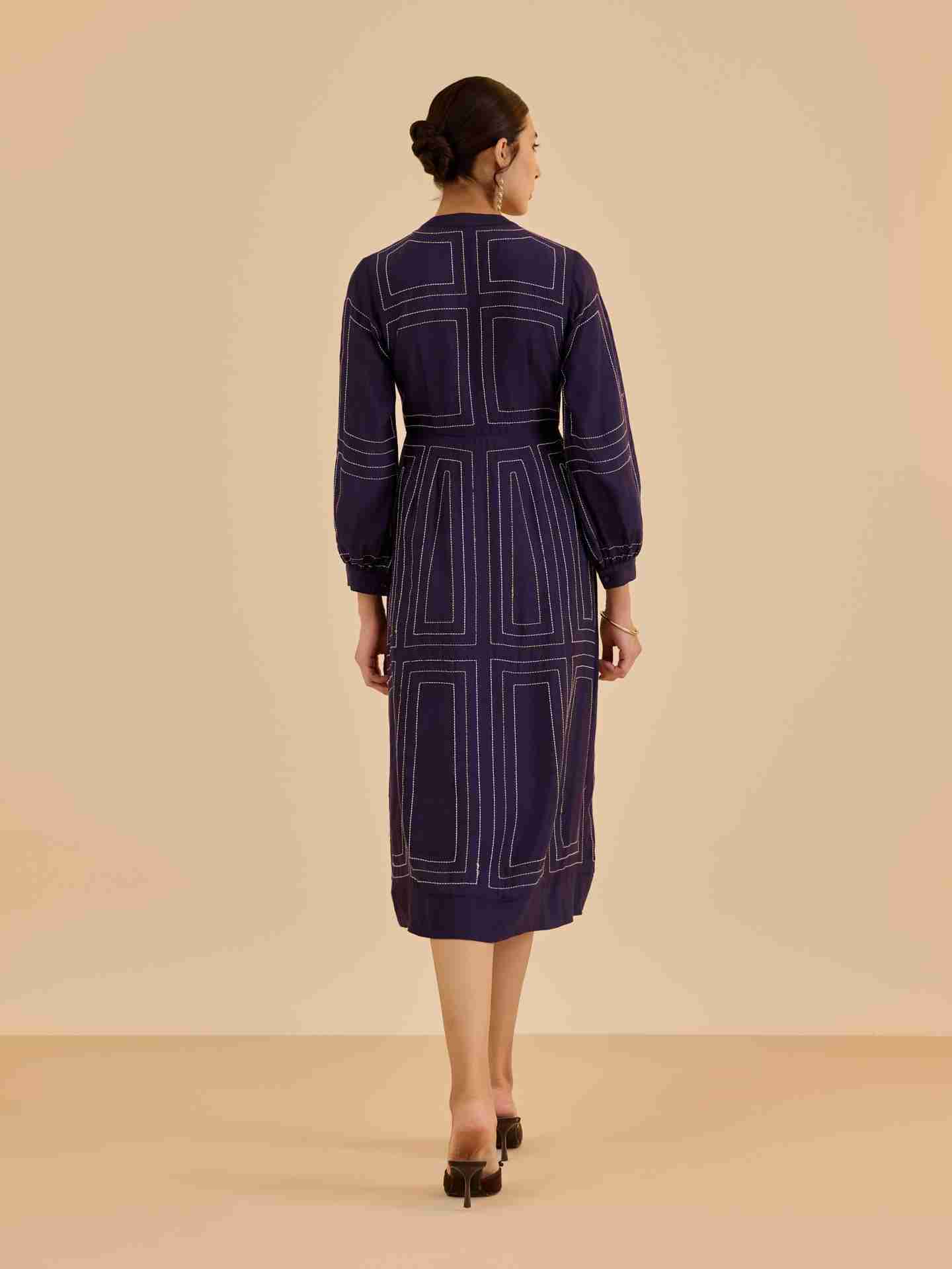 Navy Stitch Long Dress