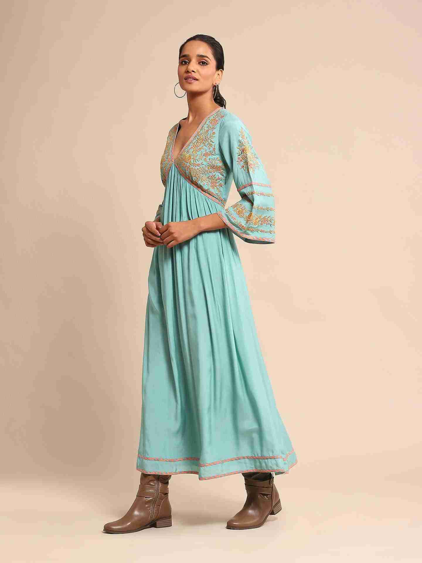 Turquoise Anantam Solid Dress