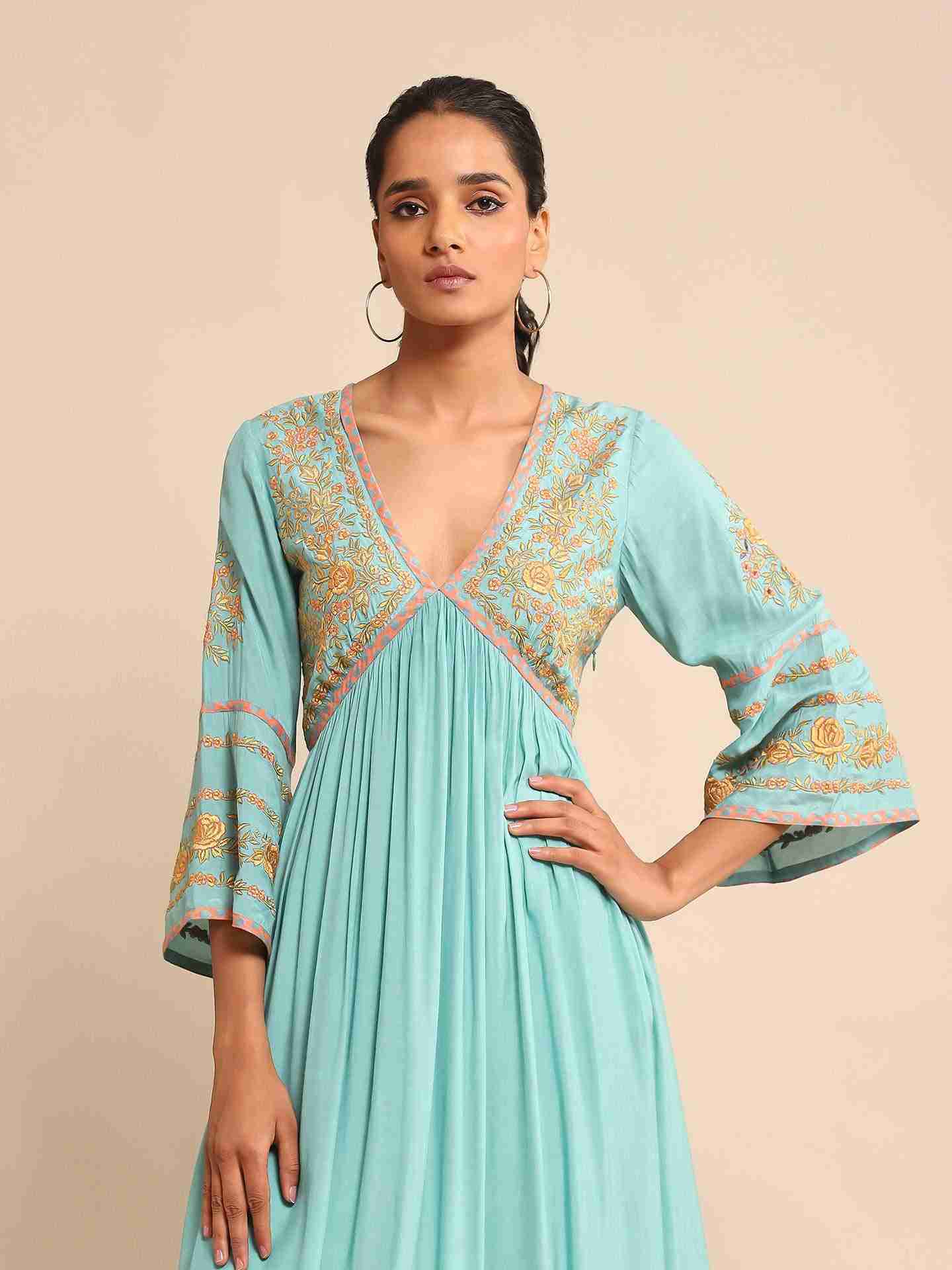 Turquoise Anantam Solid Dress
