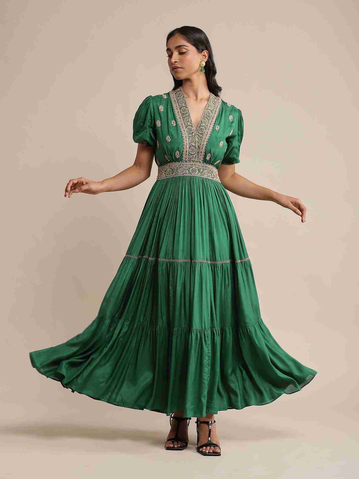 Green Ava Solid Dress