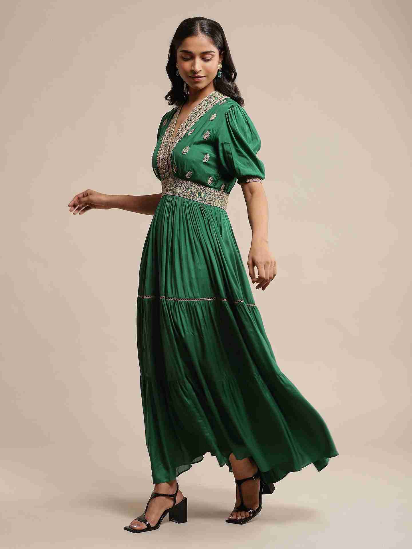 Green Ava Solid Dress