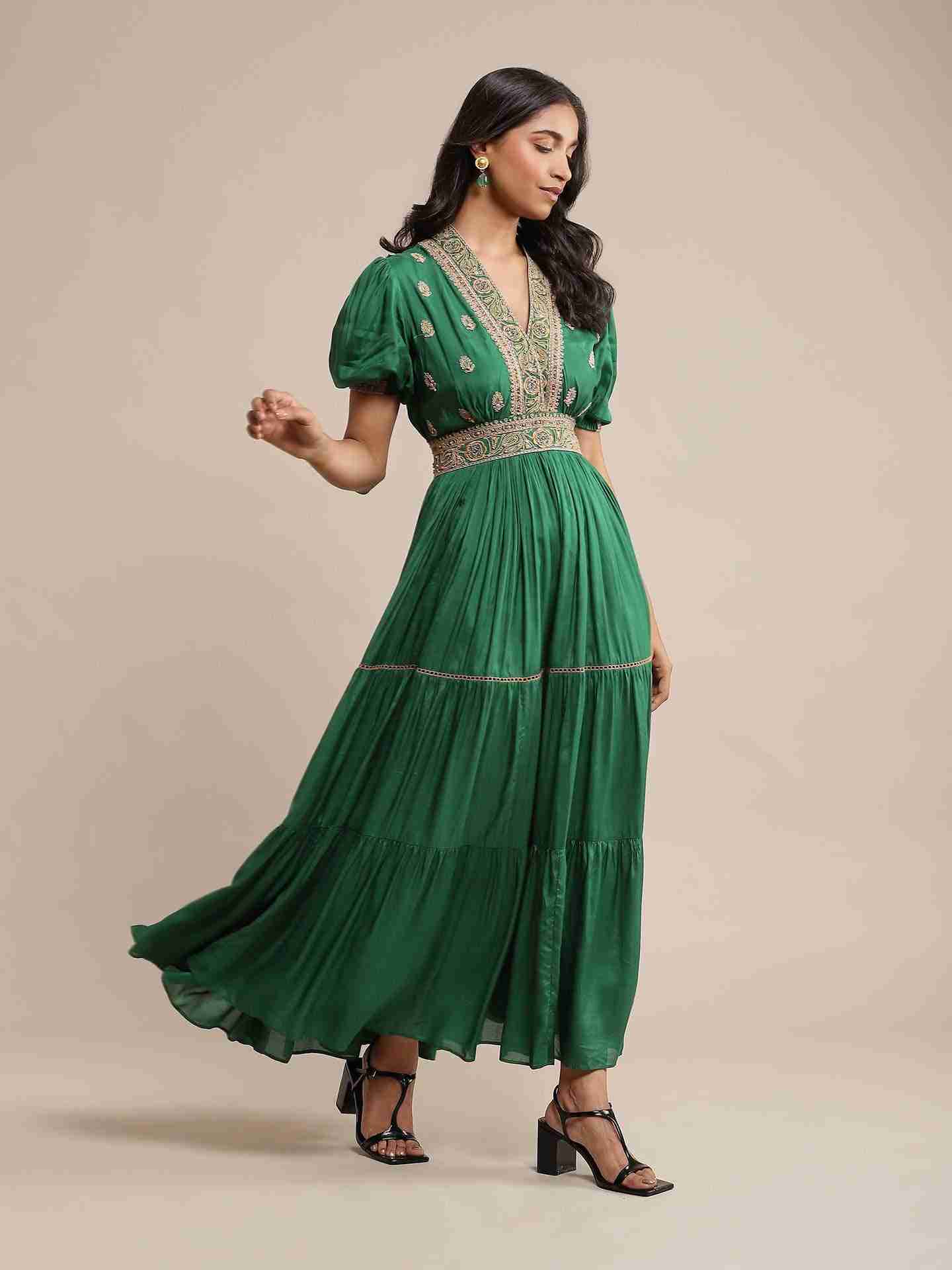 Green Ava Solid Dress