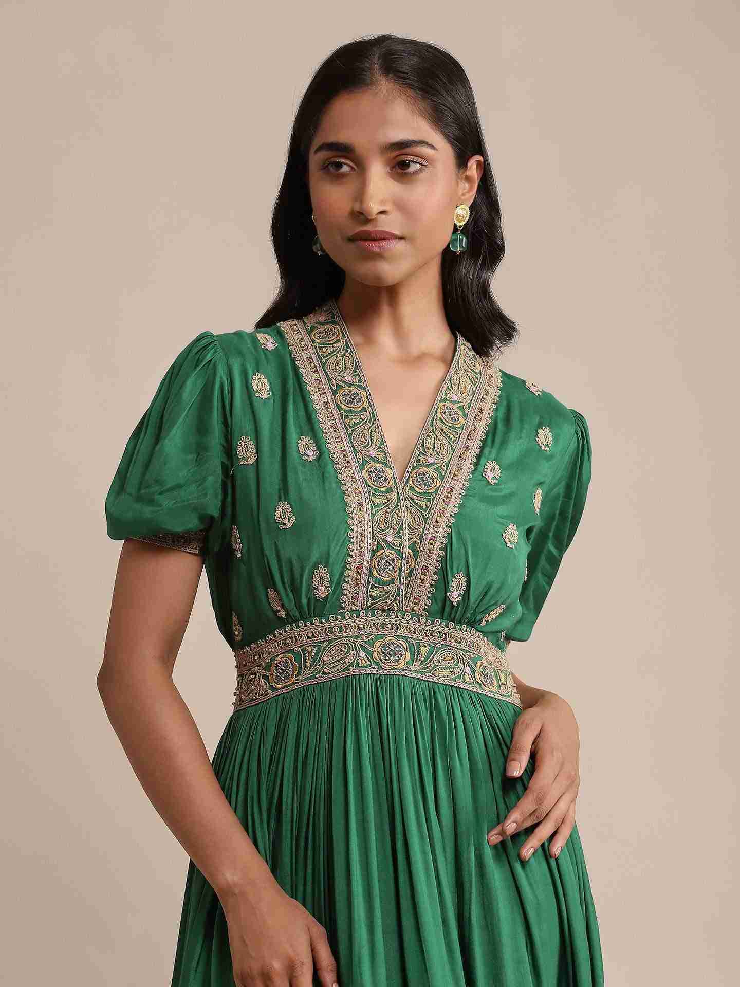 Green Ava Solid Dress