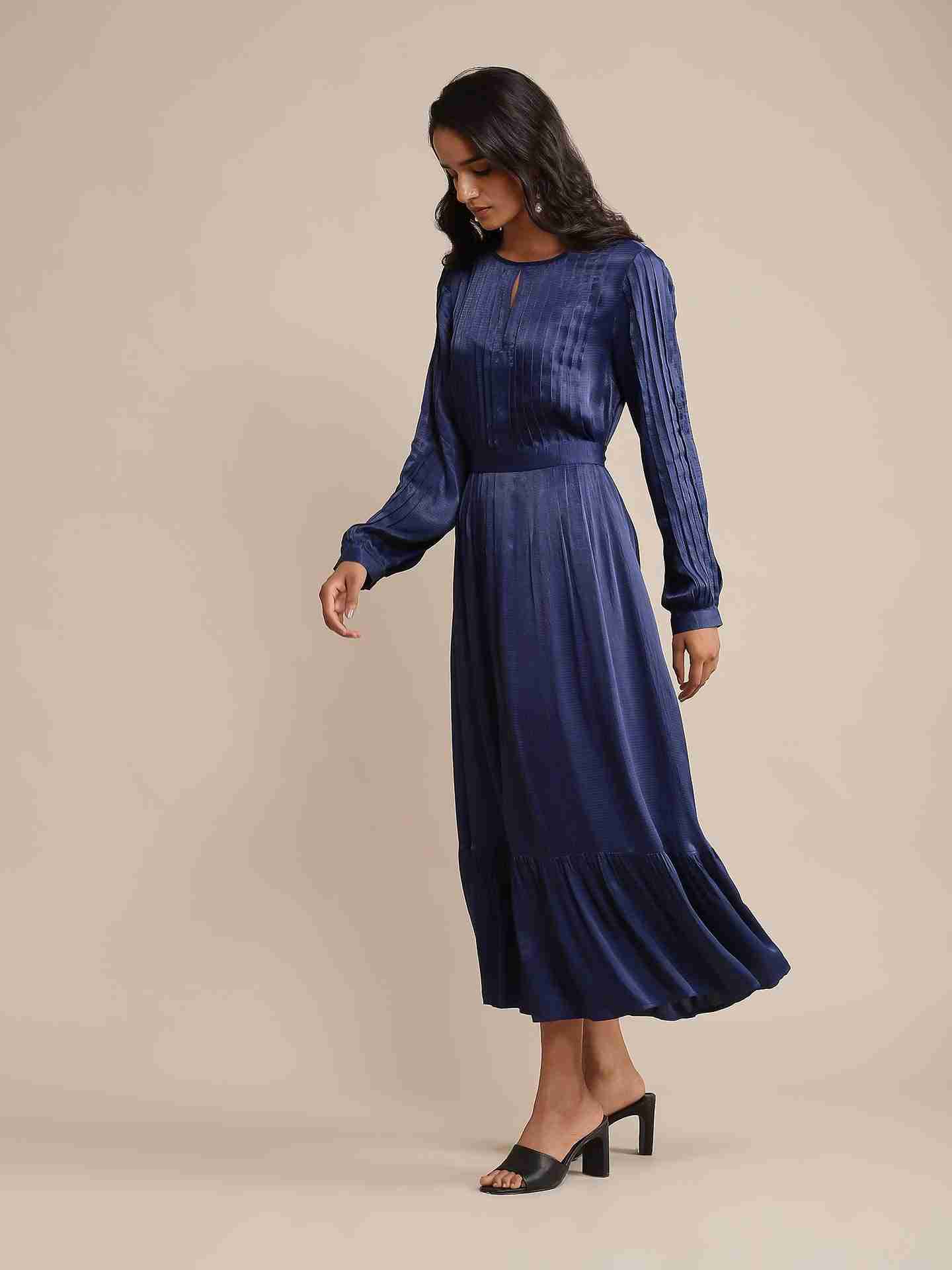 Blue Solids Satin Dress