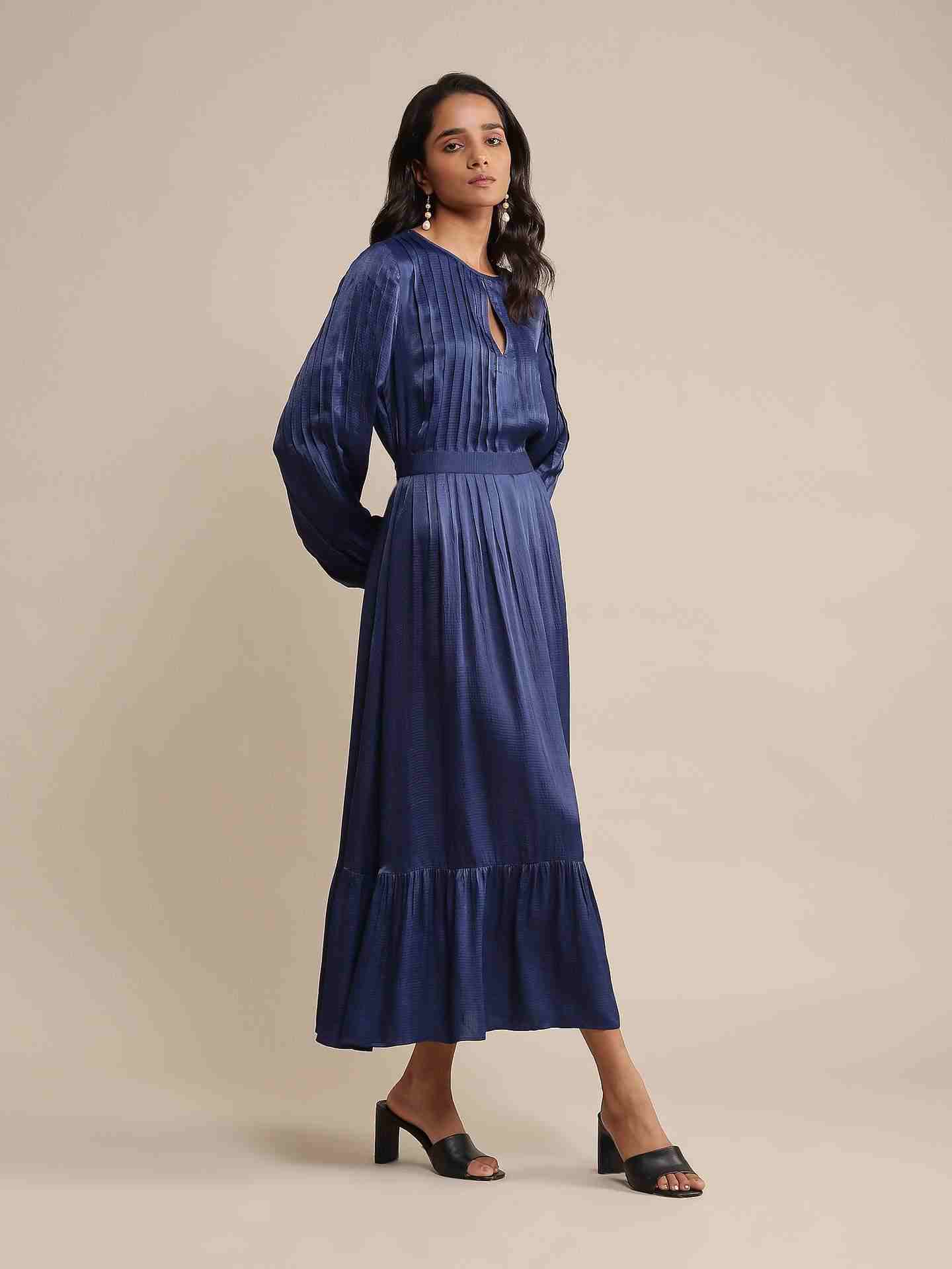 Blue Solids Satin Dress