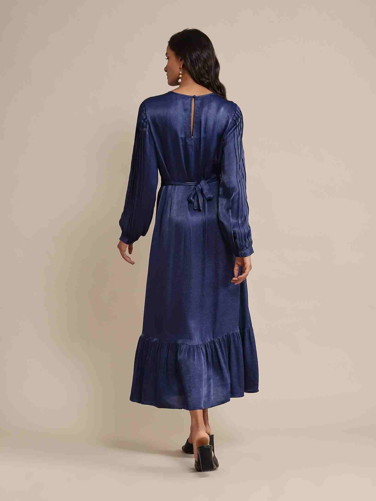 Blue Solids Satin Dress