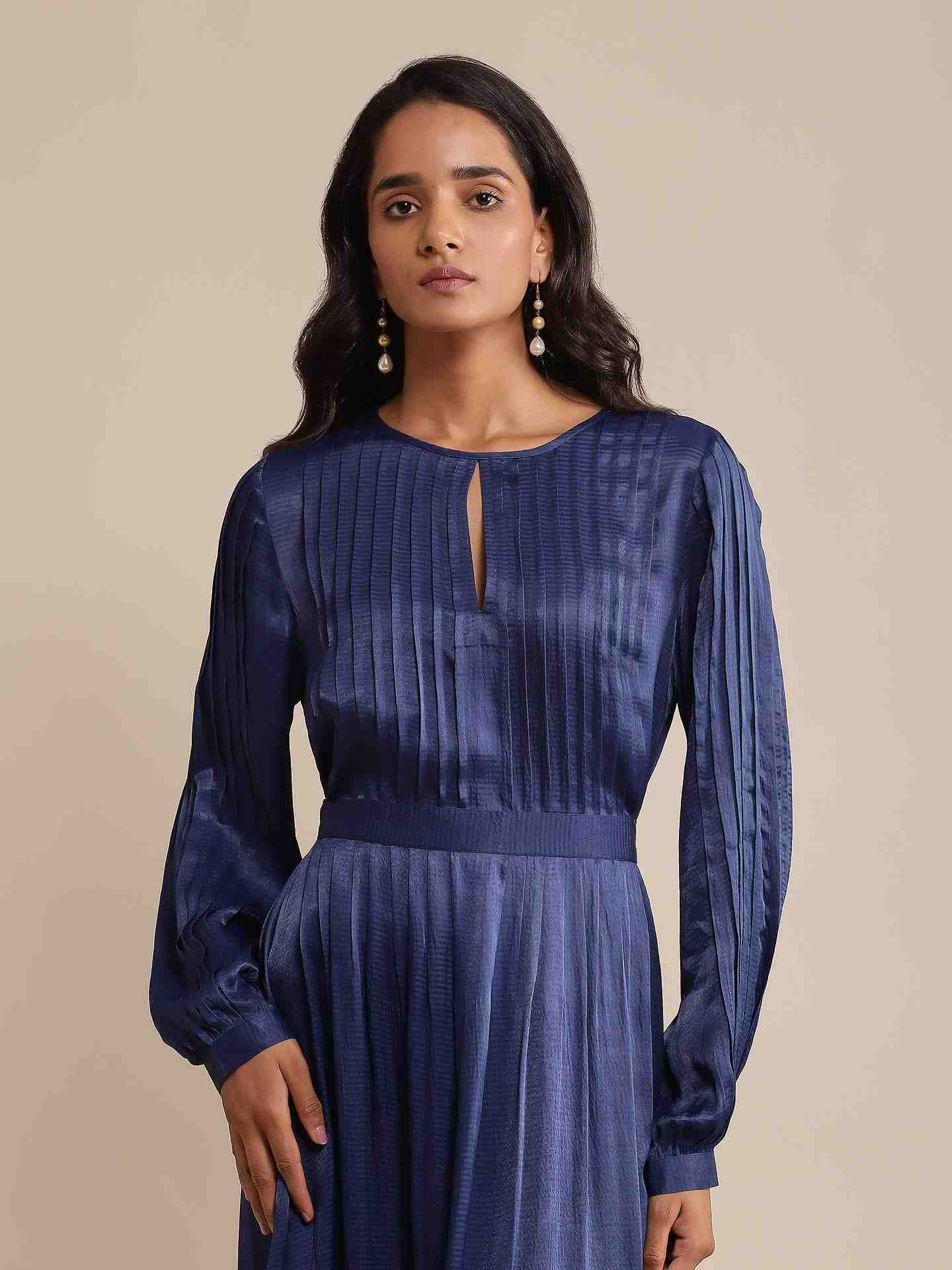 Blue Solids Satin Dress