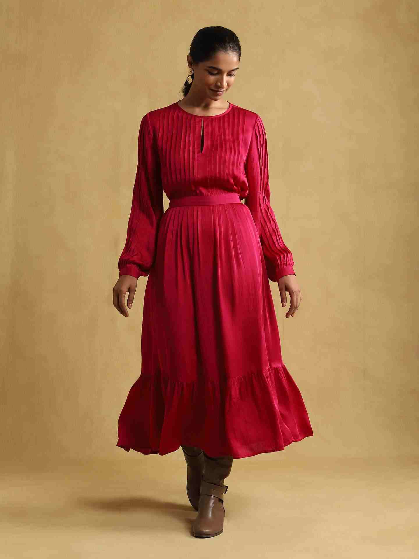 Pink Solids Satin Dress