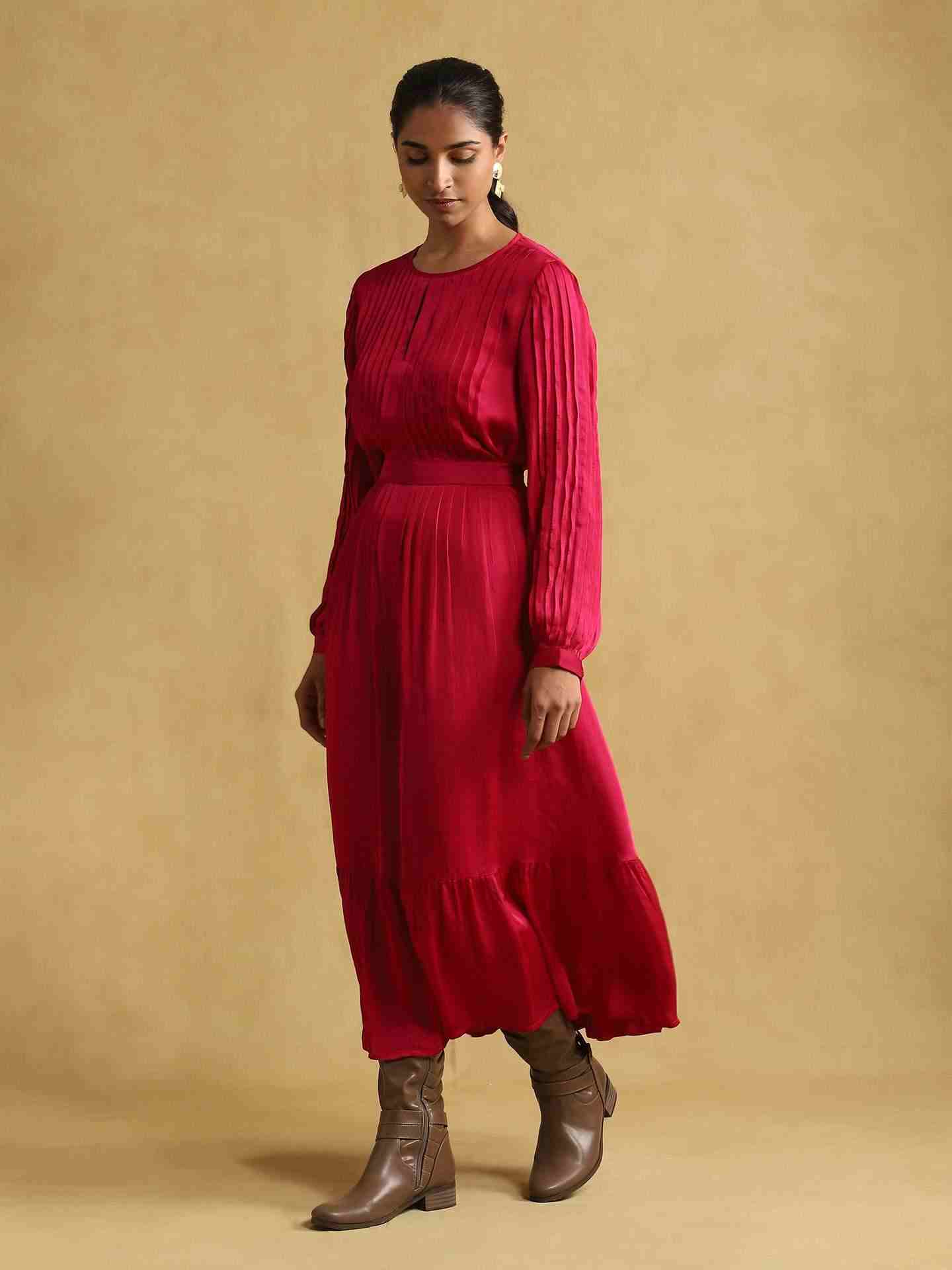 Pink Solids Satin Dress