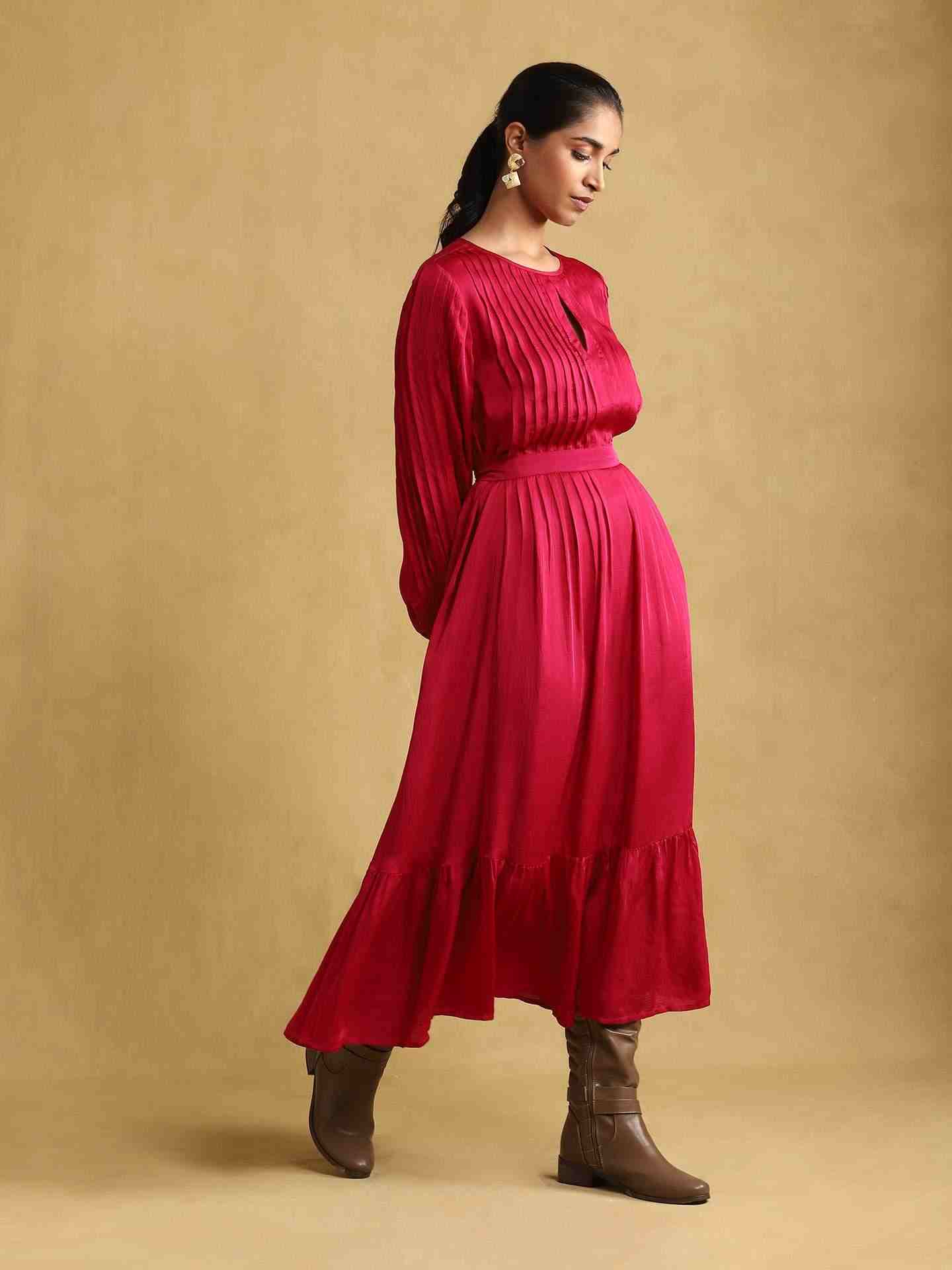 Pink Solids Satin Dress