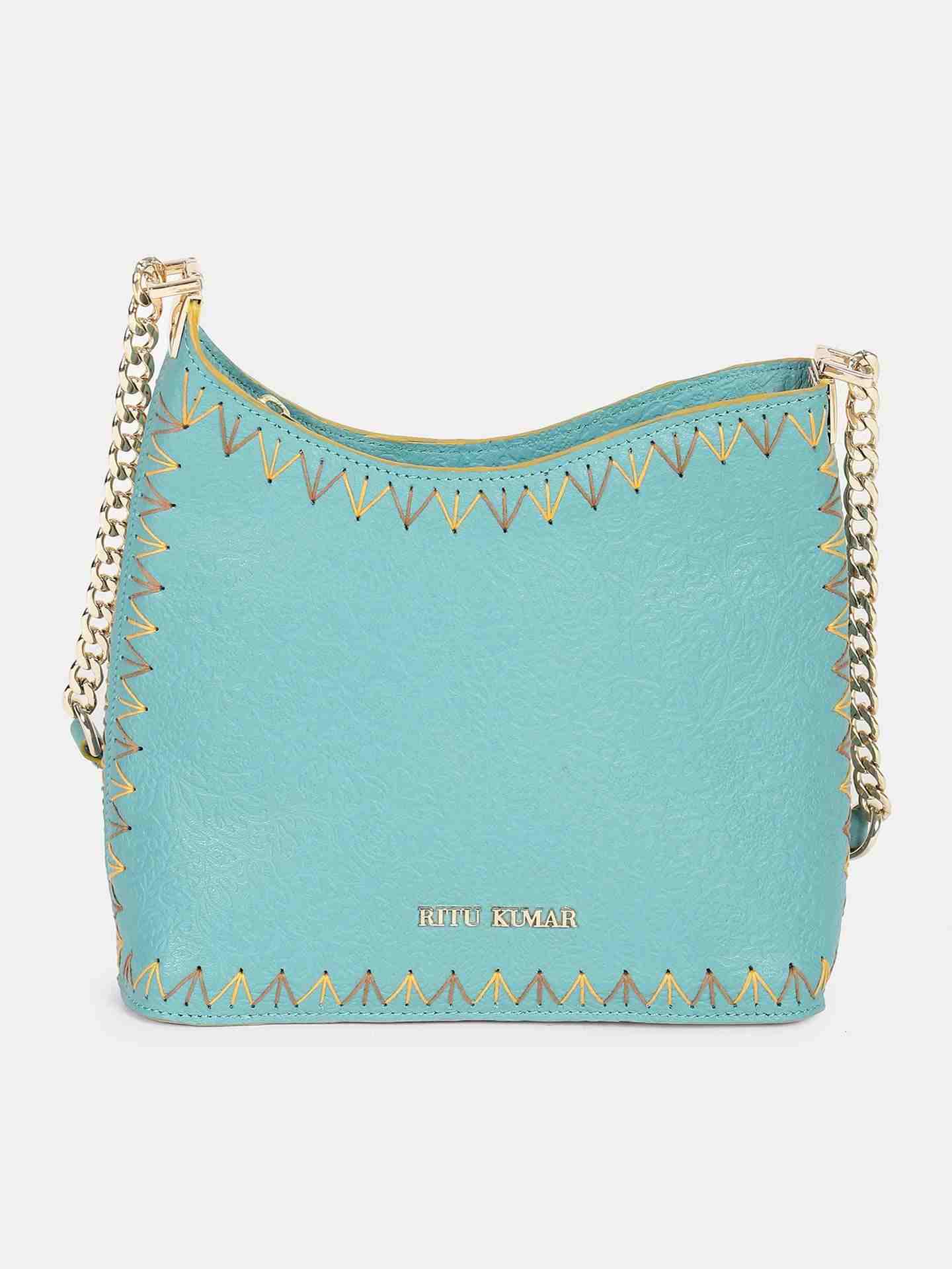 Teal Bunai Leather Sling Bag