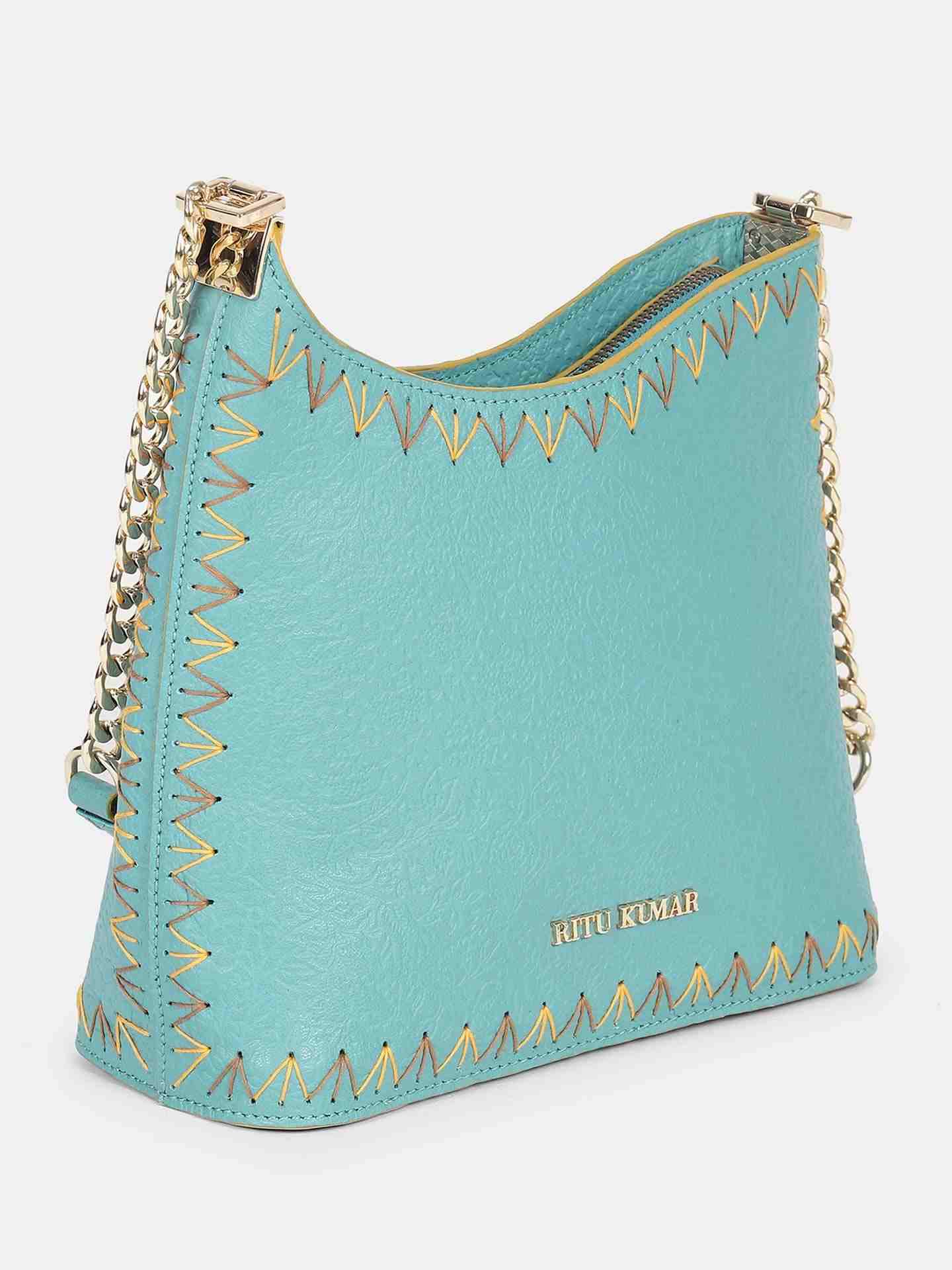 Teal Bunai Leather Sling Bag