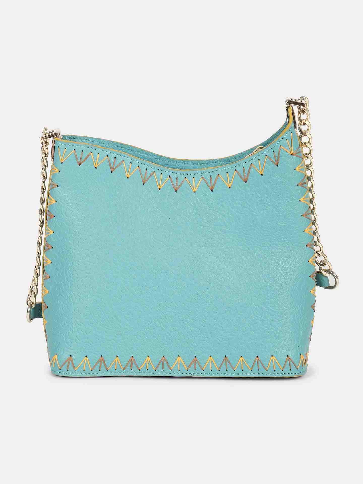 Teal Bunai Leather Sling Bag