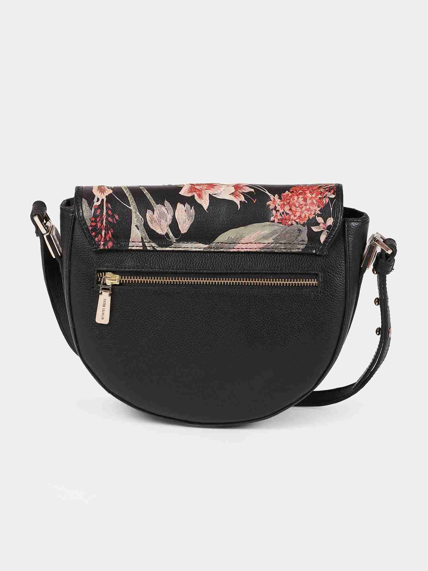Black Flower Forest Leather Sling Bag