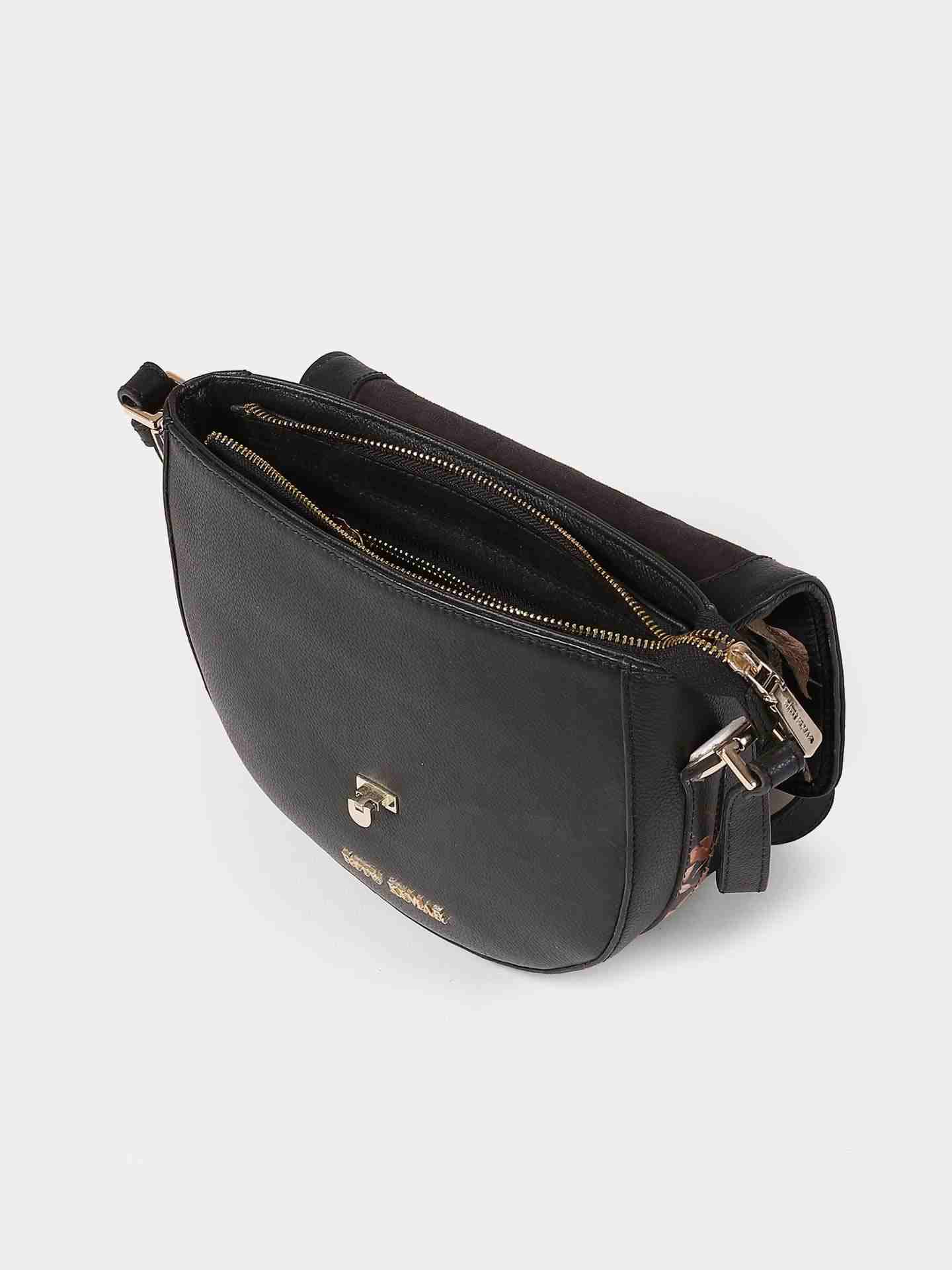 Black Flower Forest Leather Sling Bag