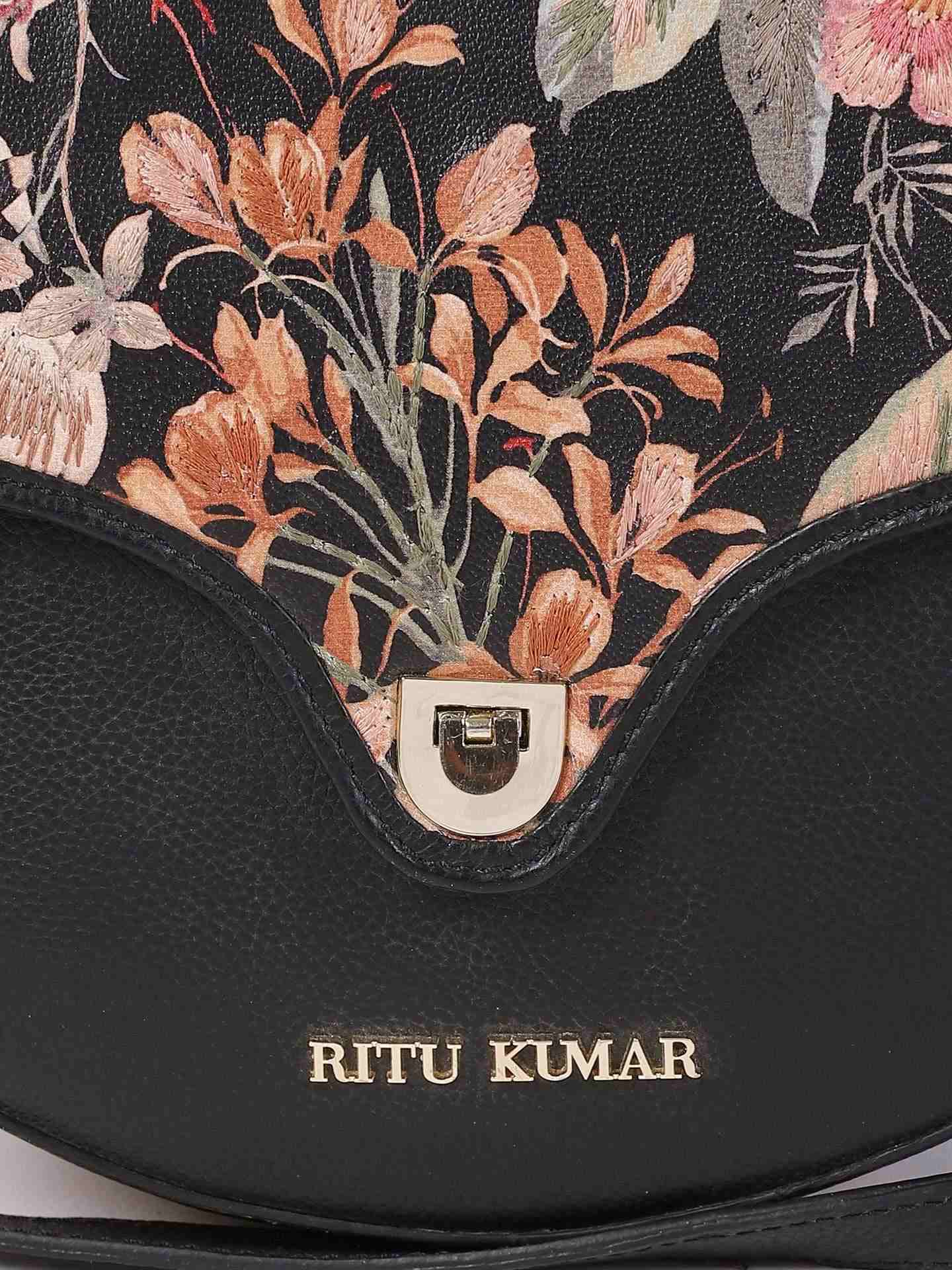 Black Flower Forest Leather Sling Bag