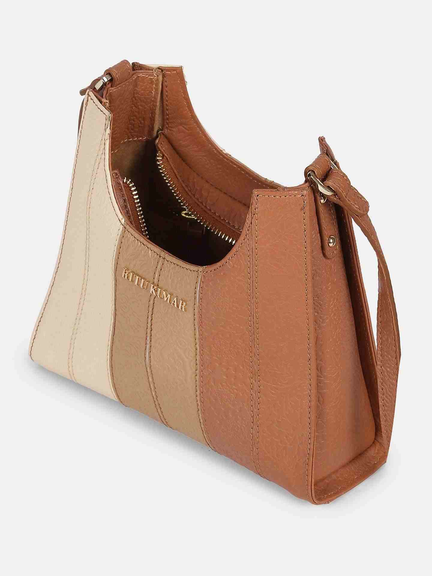 Beige Metropolis Leather Tote Bag
