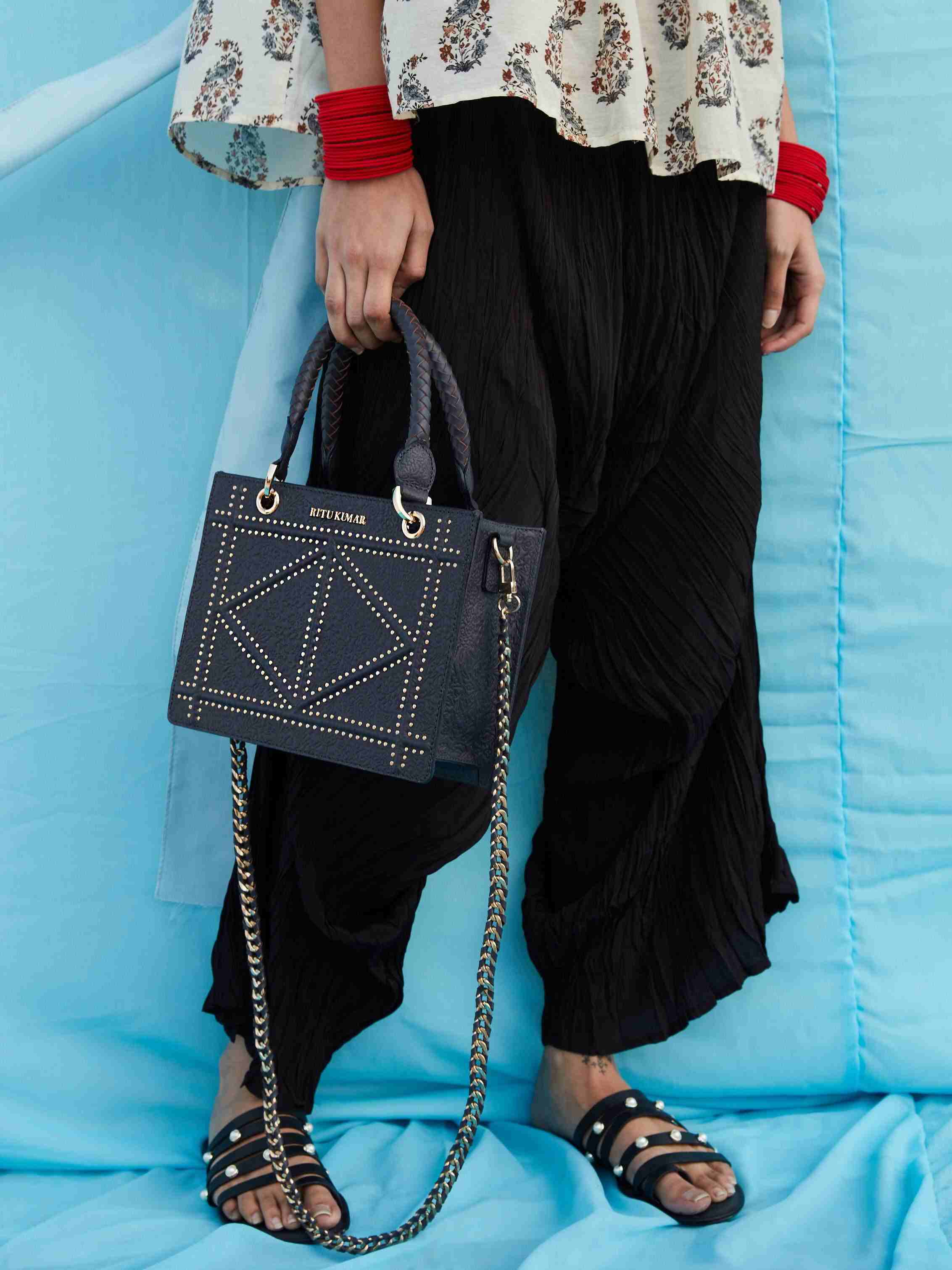 Navy Kanak Hand-Held Bag