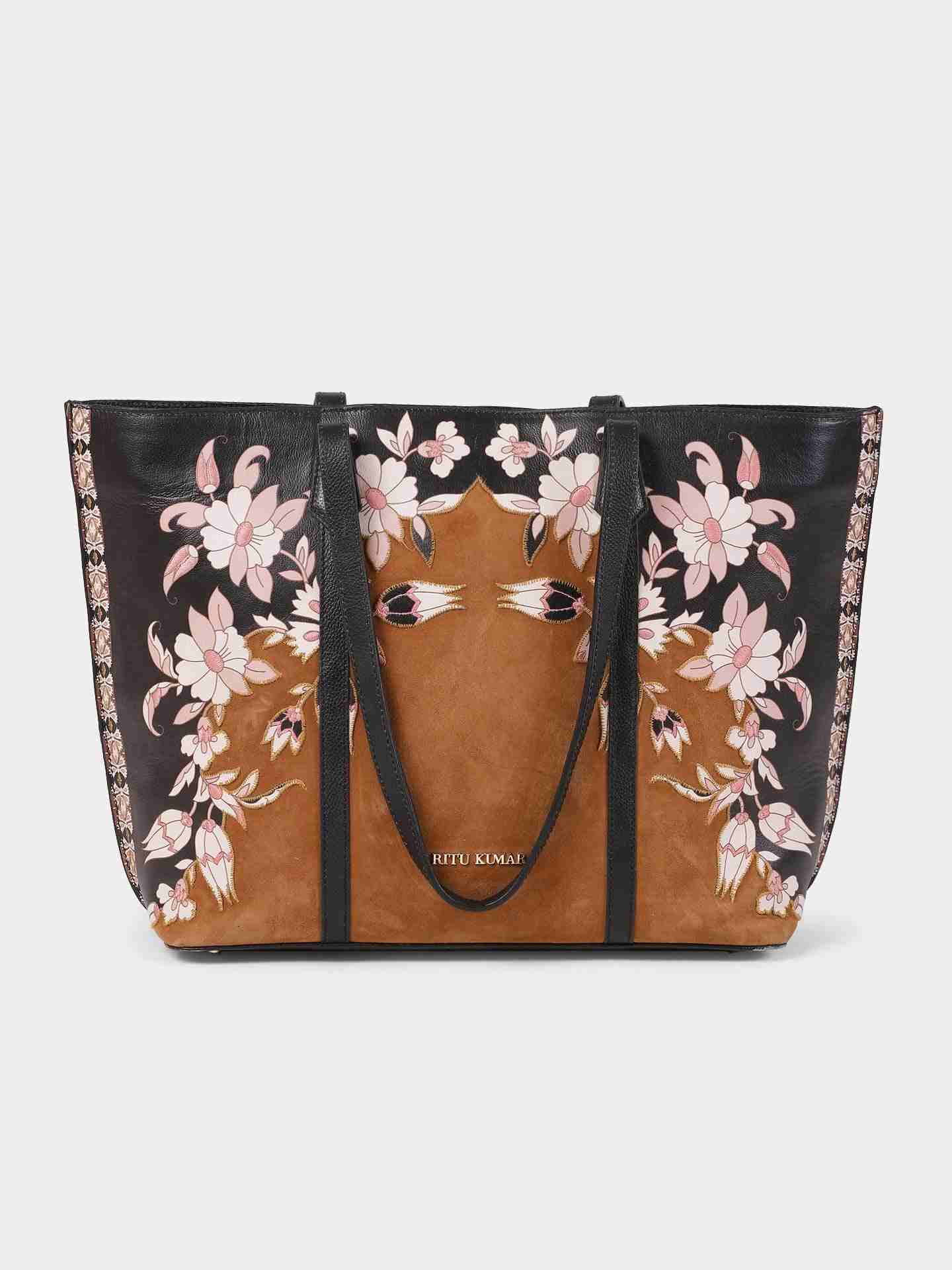 Tan Pichwai Leather Tote Bag