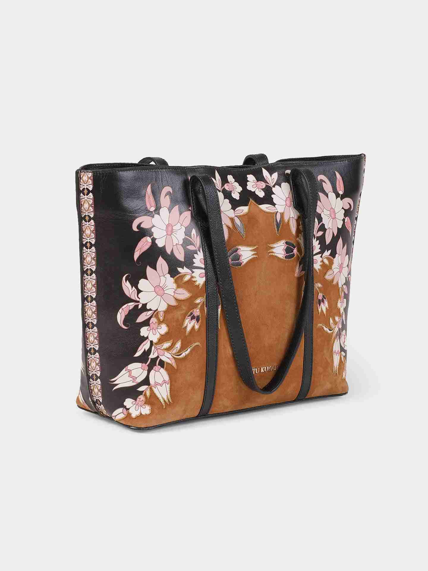 Tan Pichwai Leather Tote Bag