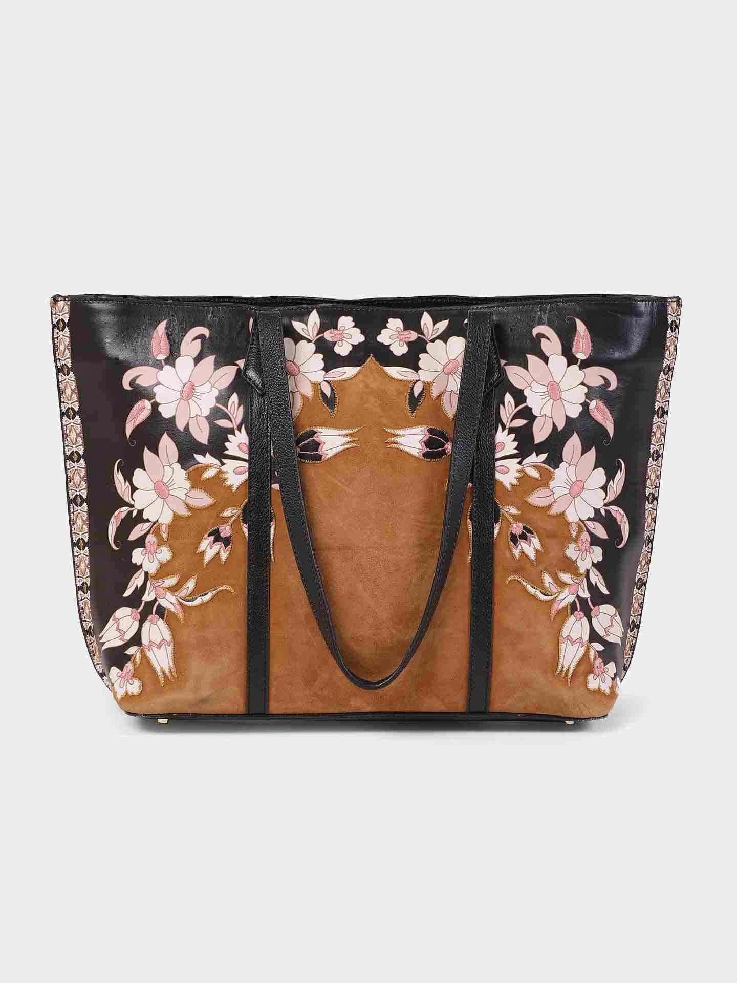 Tan Pichwai Leather Tote Bag
