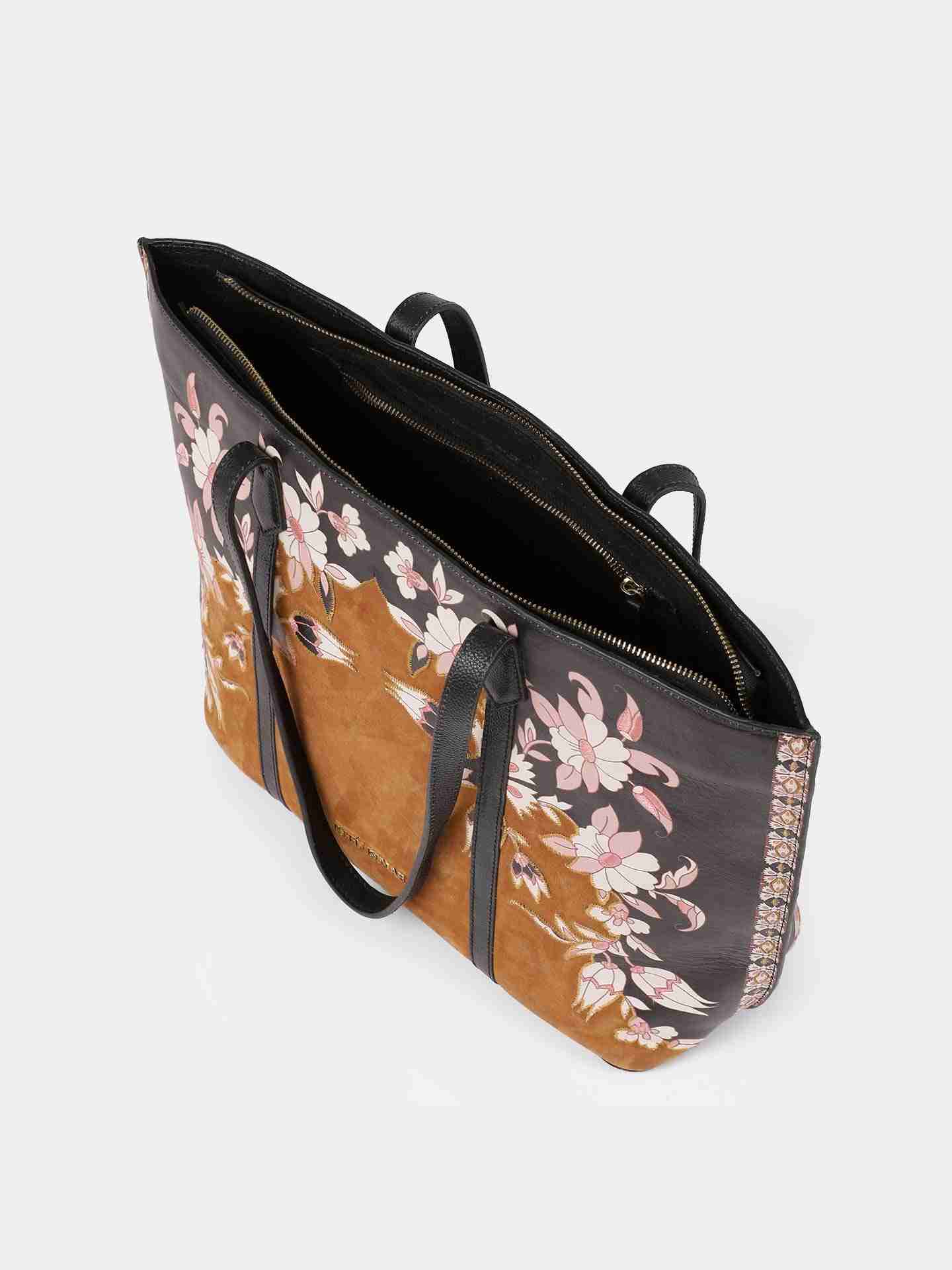 Tan Pichwai Leather Tote Bag