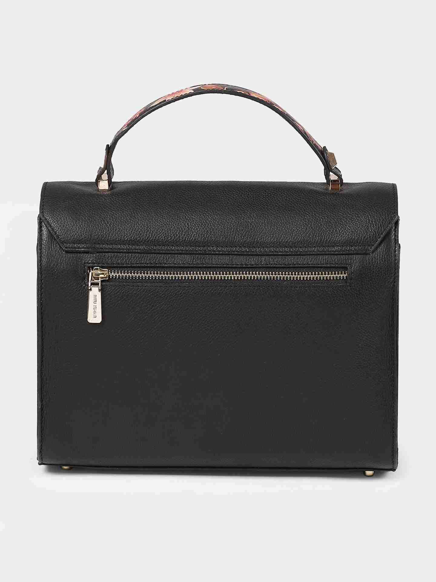 Black Flower Forest Leather Hand-Held Bag