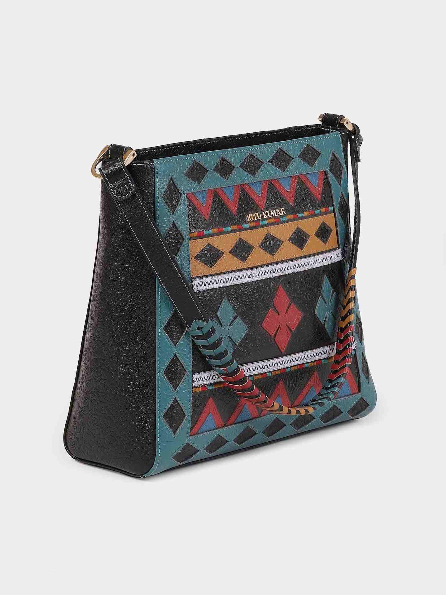 Multi-Color Shamiyana Leather Hand-Held Bag