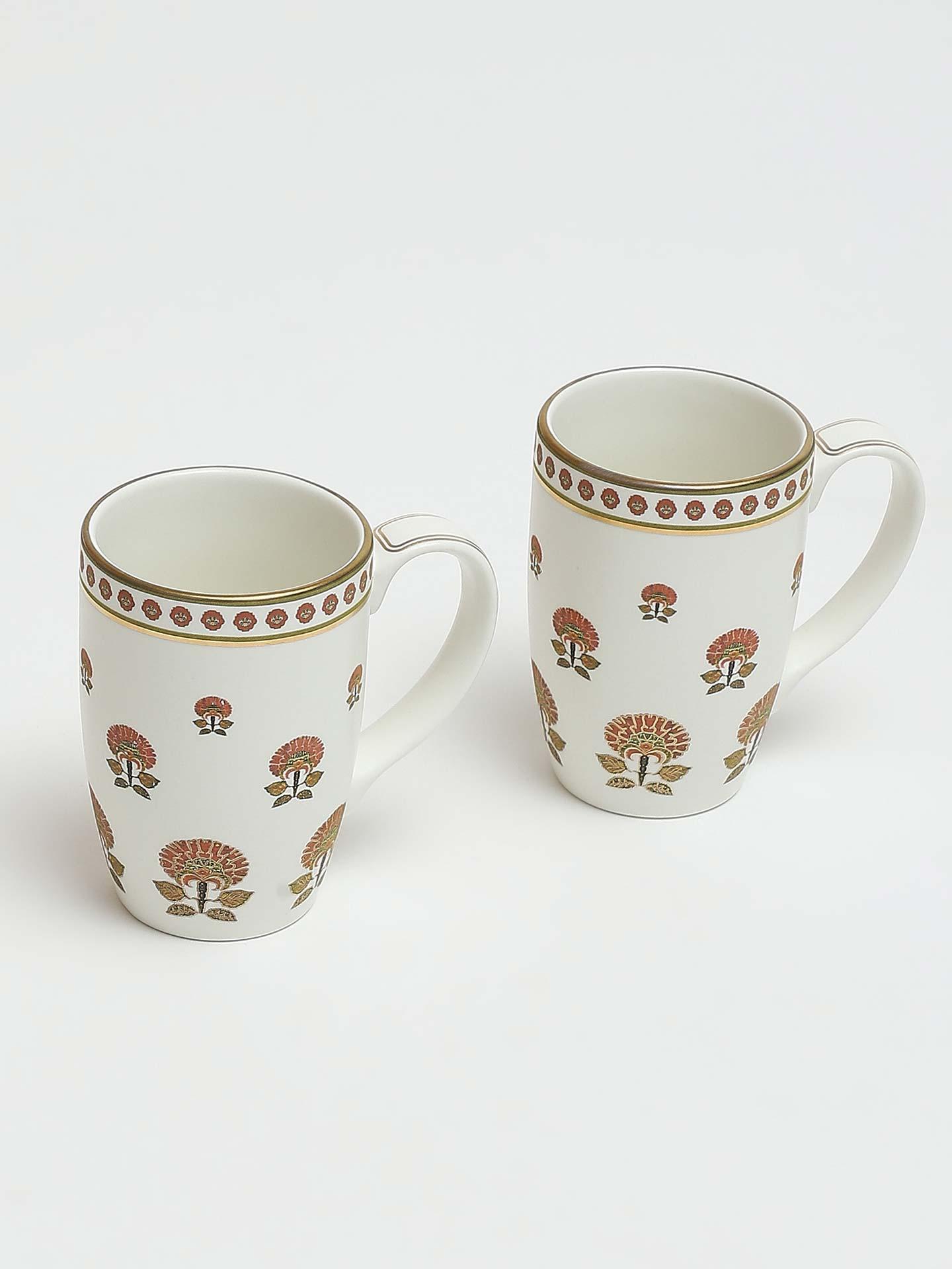 Beige Kashmiri Booti Mug (Set Of 2)
