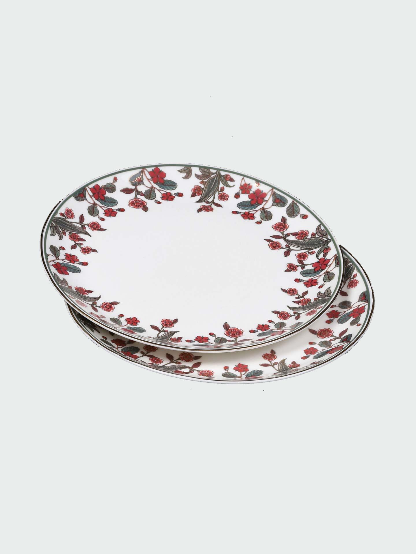 Ecru & Red Flora Dinner Plate (Set Of 2)