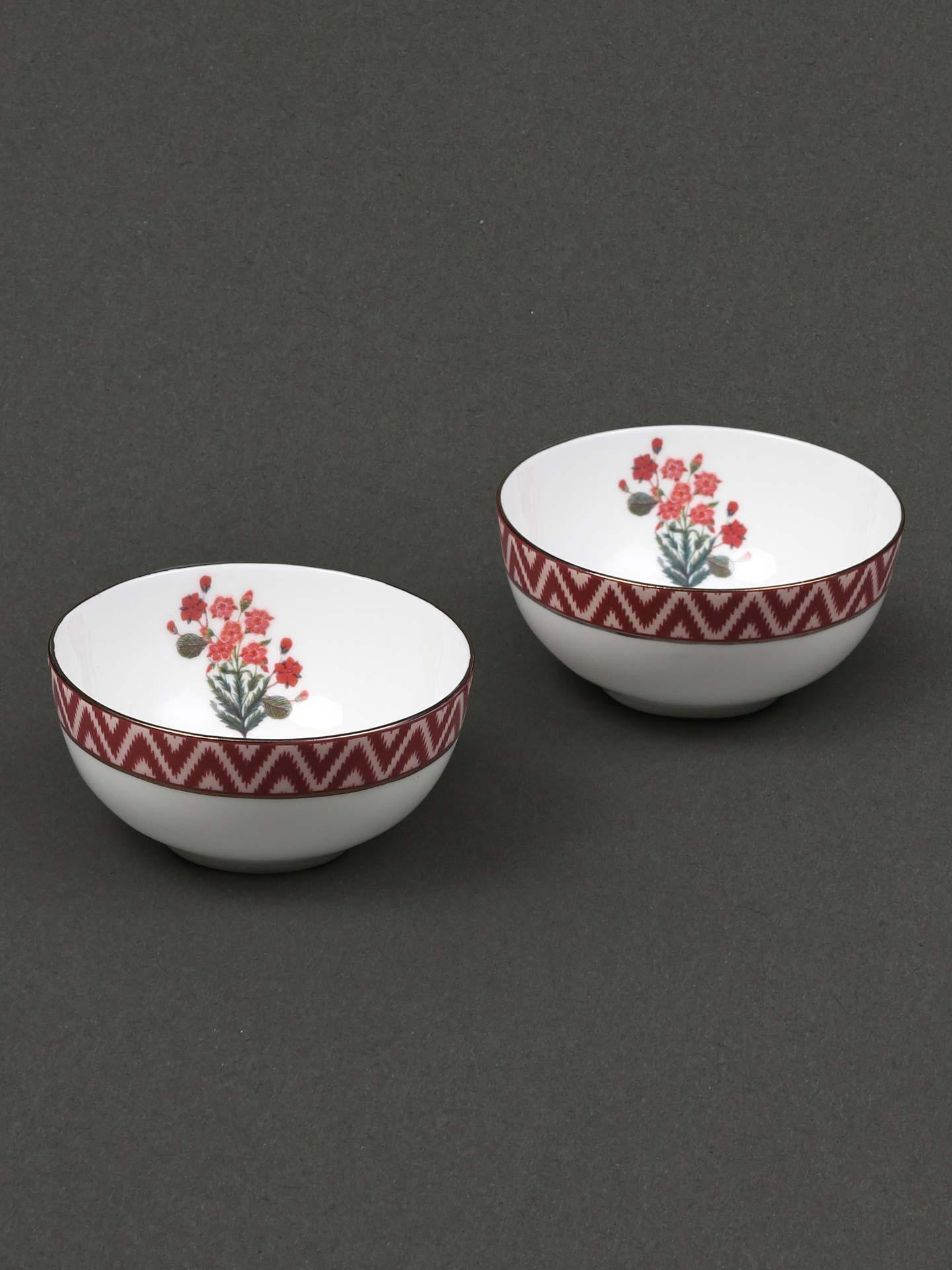 Ecru & Red Flora Side Plate (Set Of 2)