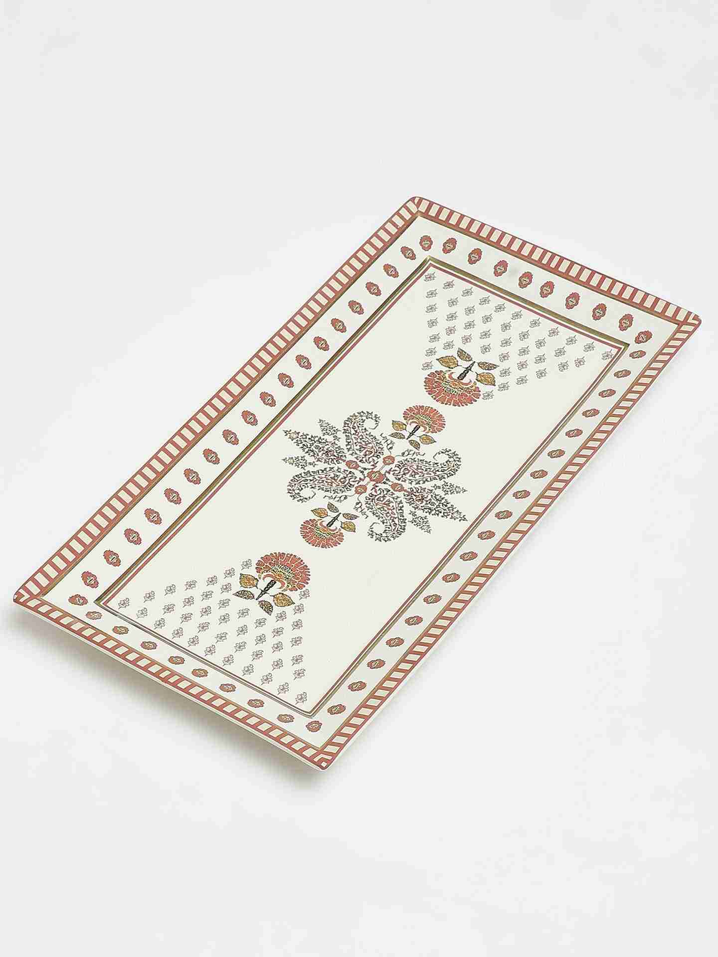 Beige Kashmiri Booti Dinner Plate (Set Of 2)