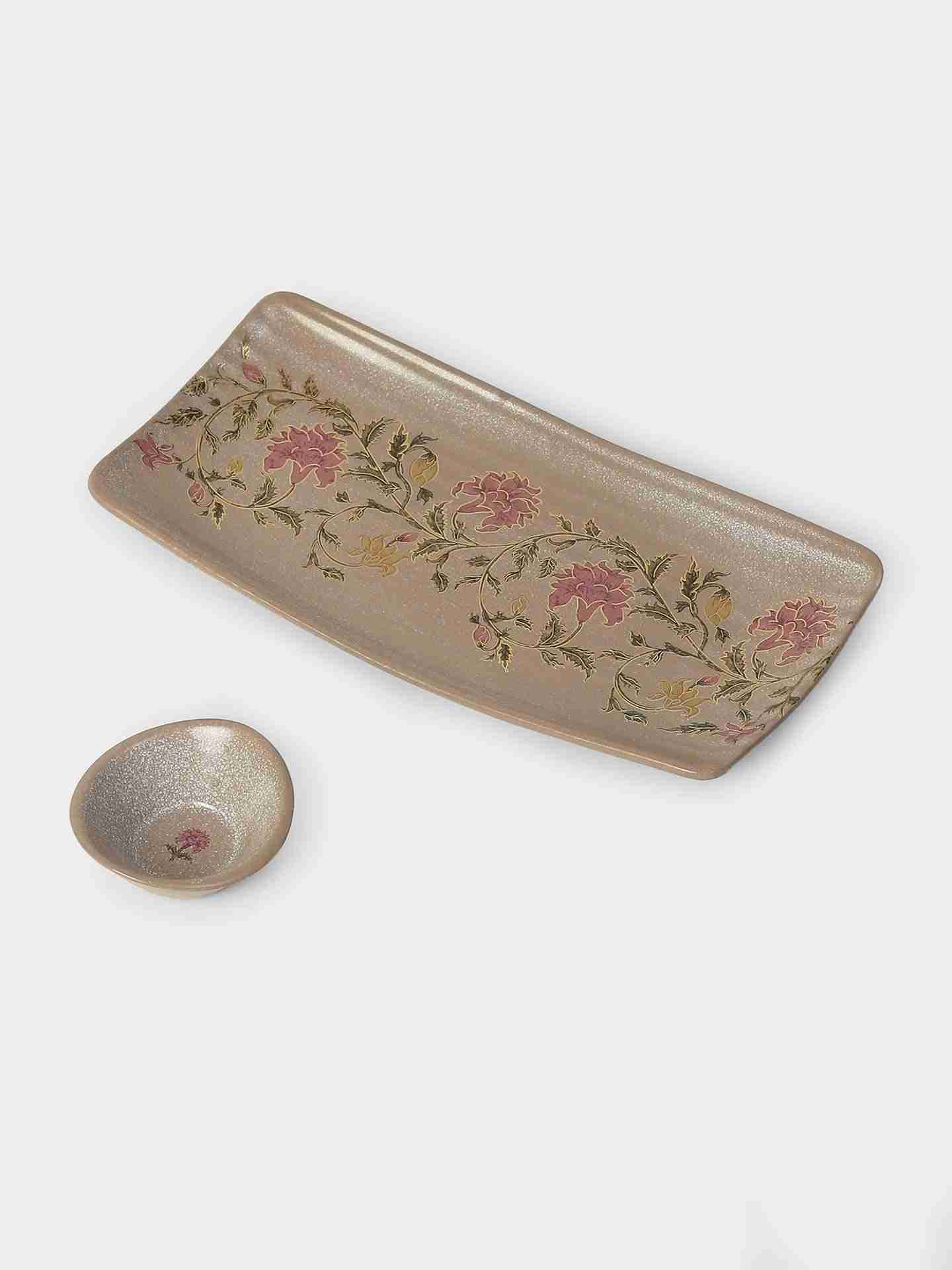 Pink & Beige Koshambi Platter & Dip Set