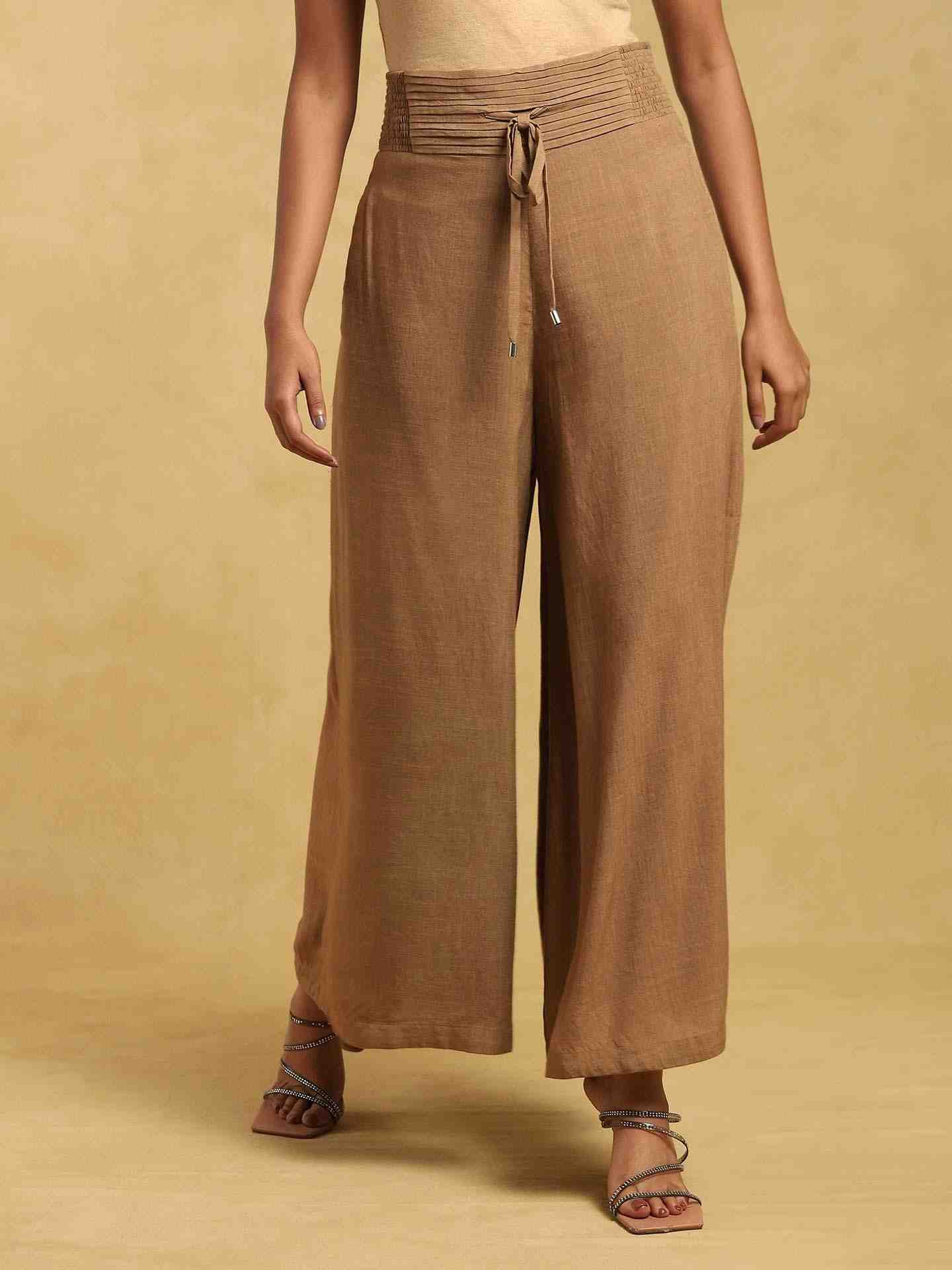 Brown Baadal Cotton Wide-Leg Pants