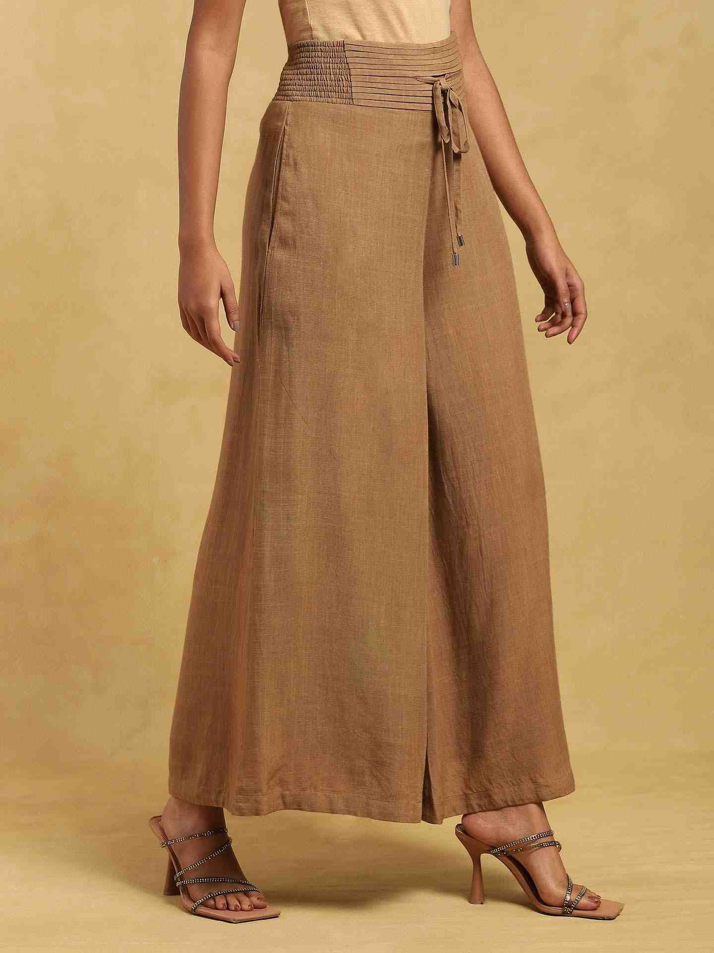 Brown Baadal Cotton Wide-Leg Pants