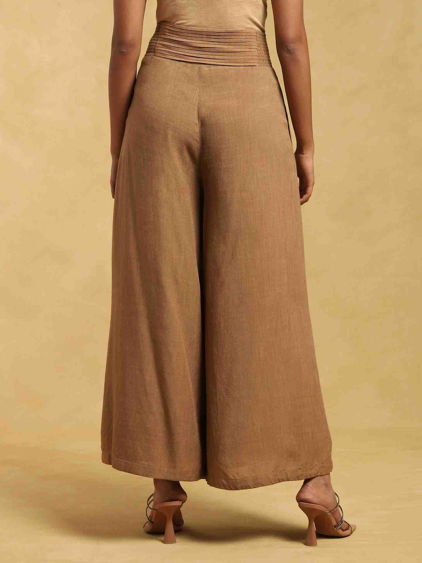 Brown Baadal Cotton Wide-Leg Pants