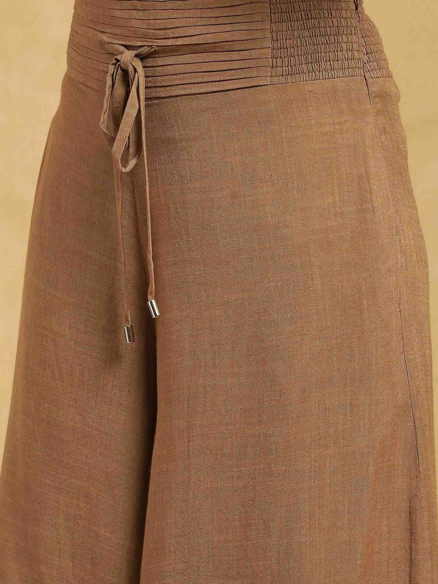 Brown Baadal Cotton Wide-Leg Pants