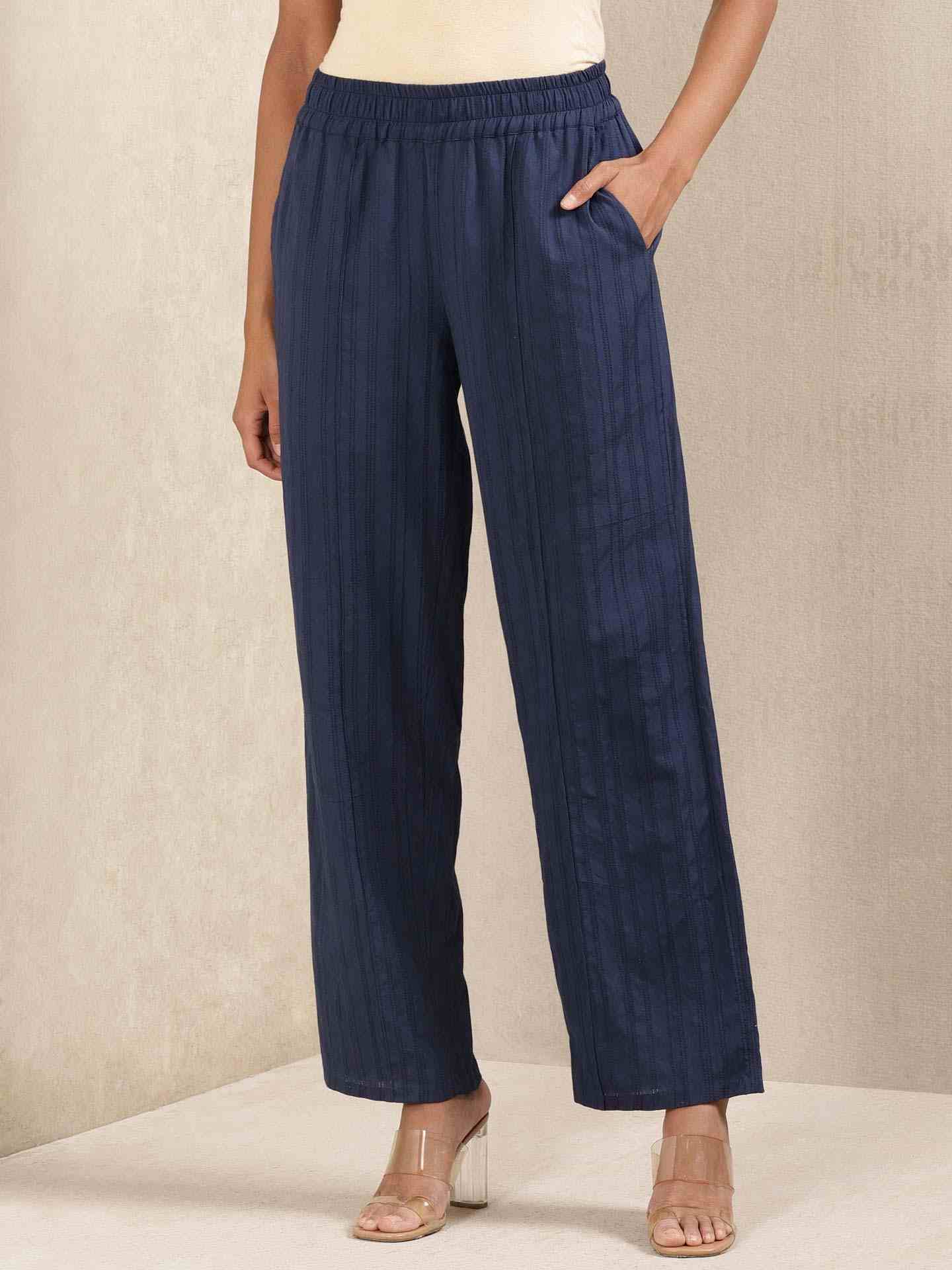 Navy Quint Cotton Wide-Leg Pants