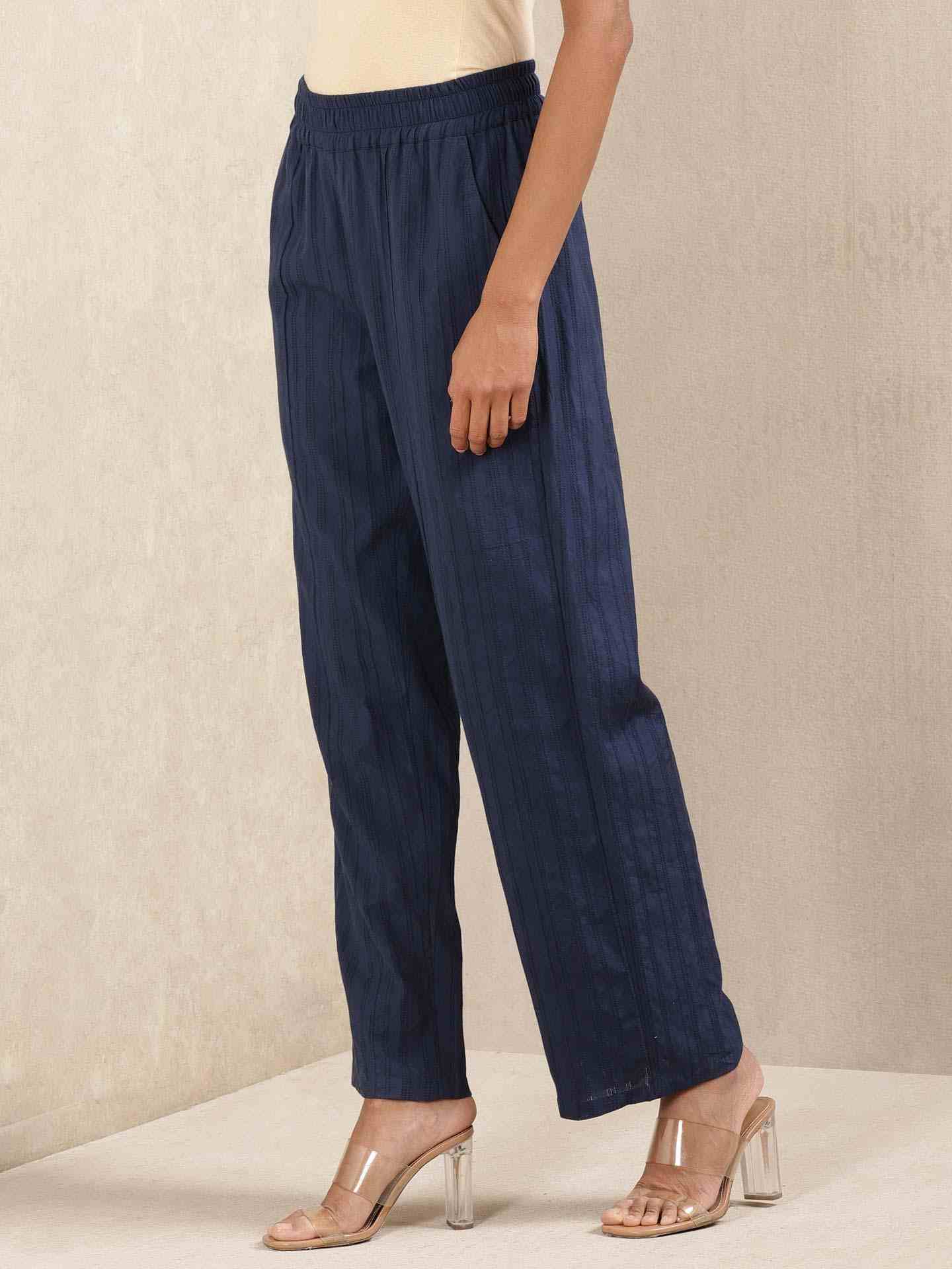 Navy Quint Cotton Wide-Leg Pants
